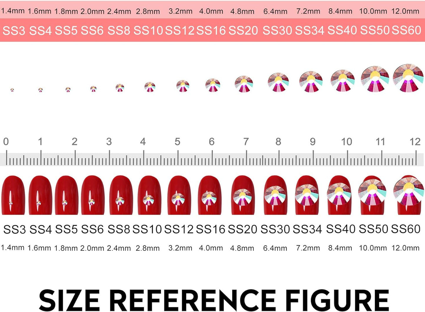 3456pcs Flatback Rhinestones Glass Charms Diamantes Gems Stones for Nail Art 6 Size ss4~ss12 Siam