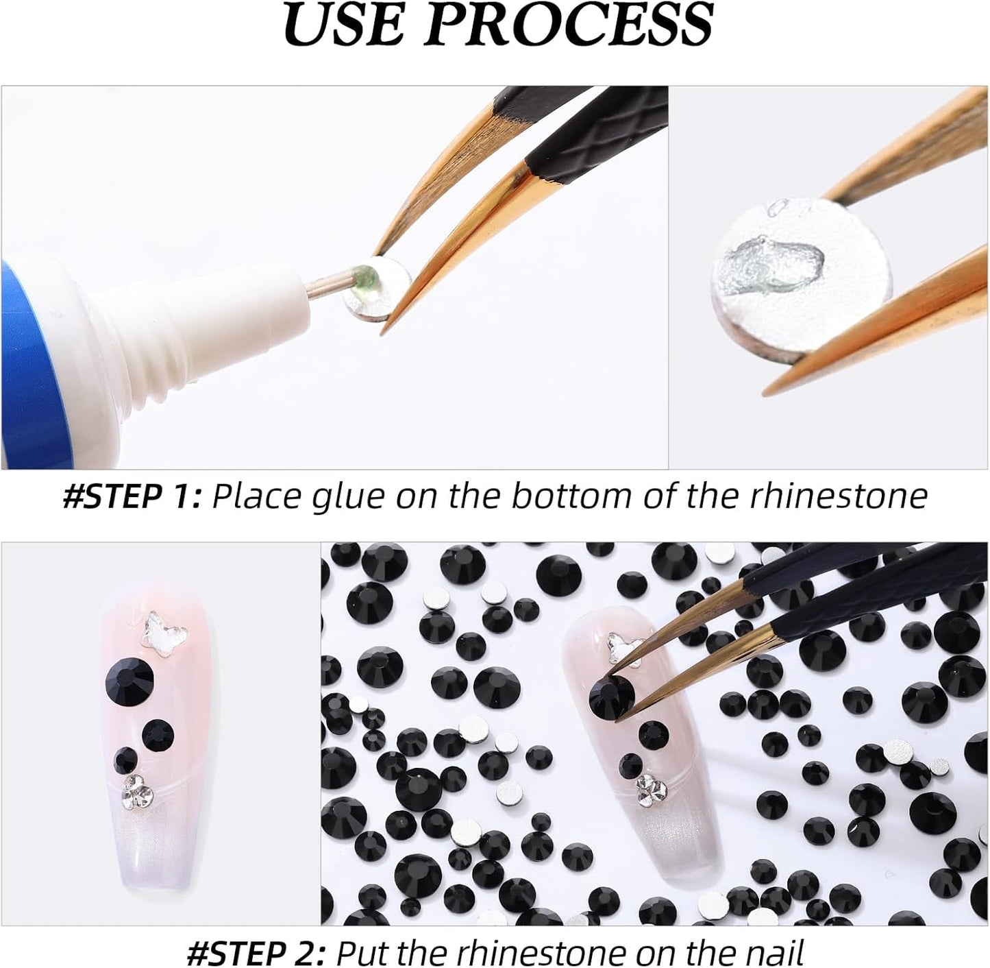 Black Flatback Rhinestones, Glass Rhinestones for Nail Art and Craft, Glue Fix, Loose Crystal Gemstones(Black, SS8, 2880pcs, 2.3-2.5mm)