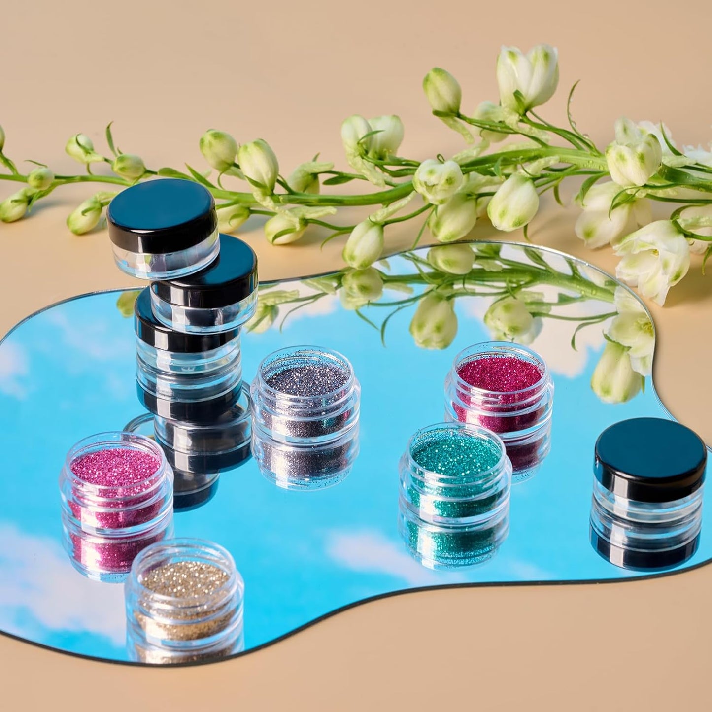 50 Pack 5 Gram 0.17OZ Clear Plastic Containers with Lids, Small Round Cosmetic Jars Makeup Travel Containers Jar for Cream, Bead, Eye Shadow, Samples, Jewelry, Lotions, Powders, Glitters Lip Gloss