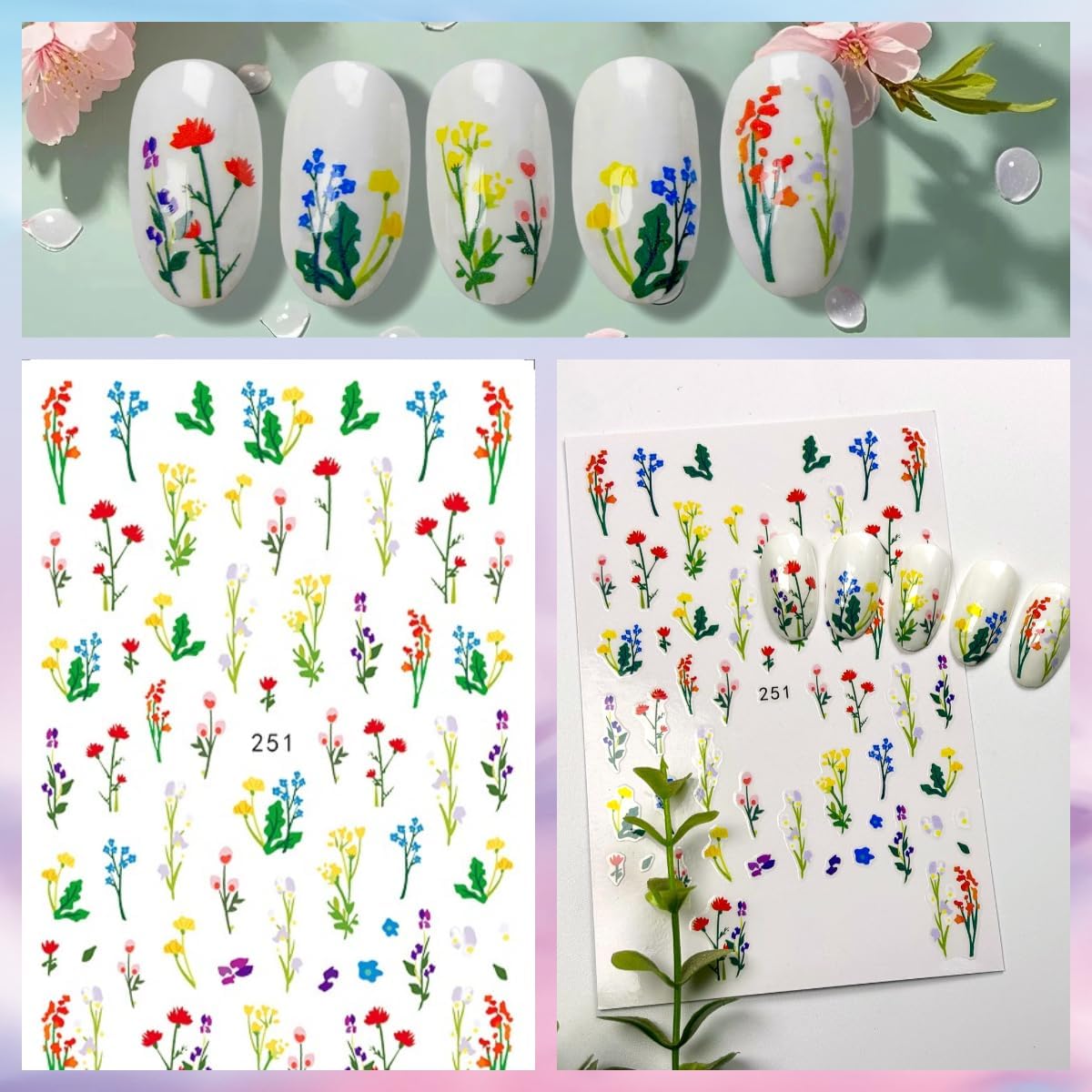 Flower Nail Art Stickers Decals Flowers Bouquet Nail Stickers for Nail Art Floral Plant Nails Design Nail Decals Flower Stickers for Nails Spring Manicure Supply for Women Girls Decoration 5 Sheets