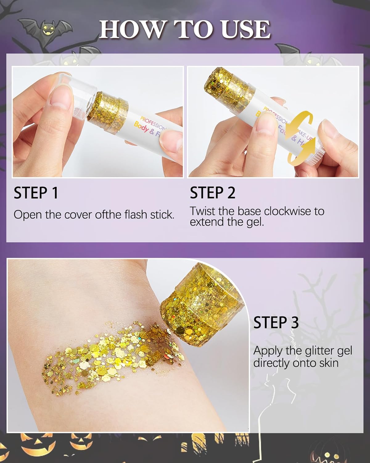 Body Glitter Stick, Waterproof Long Lasting Sparkling Face Shimmer Makeup, Singer Concerts Disco Music Halloween Festival Rave Accessories, Holographic Chunky Sequins Hair Stick,Gift for Women girl-29