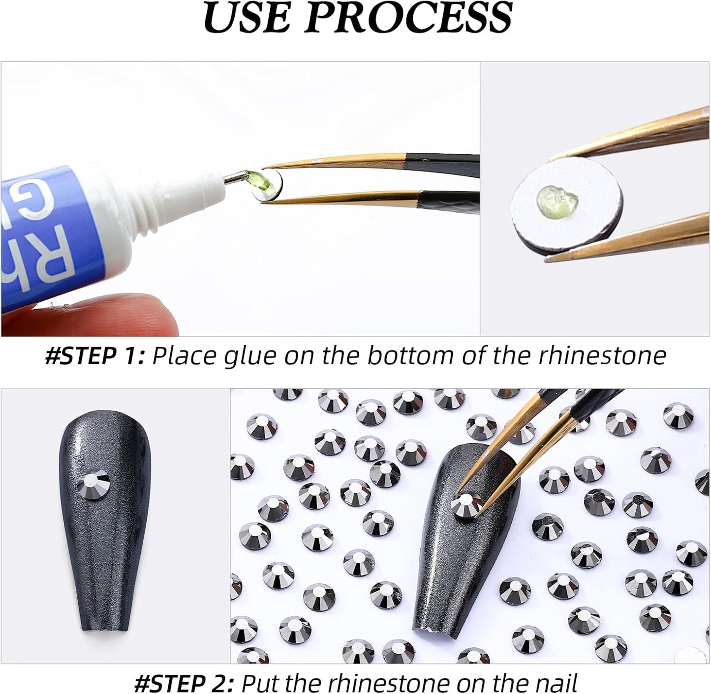 Black Hematite Flatback Rhinestones, Glass Rhinestones for Nail Art and Craft, Glue Fix, Loose Crystal Gemstones(Black Hematite, SS4, 1440pcs, 1.5-1.7mm)