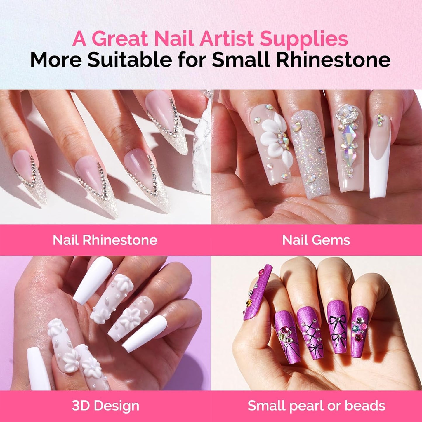 MelodySusie Nail Rhinestone Glue for Nails Super Strong Gel for Nail Charms Gems 3D Nail Gel UV Nail Glue for Nail Art Design Nail Chrome Powder Decals Decor Need UV/LED Cured 60g
