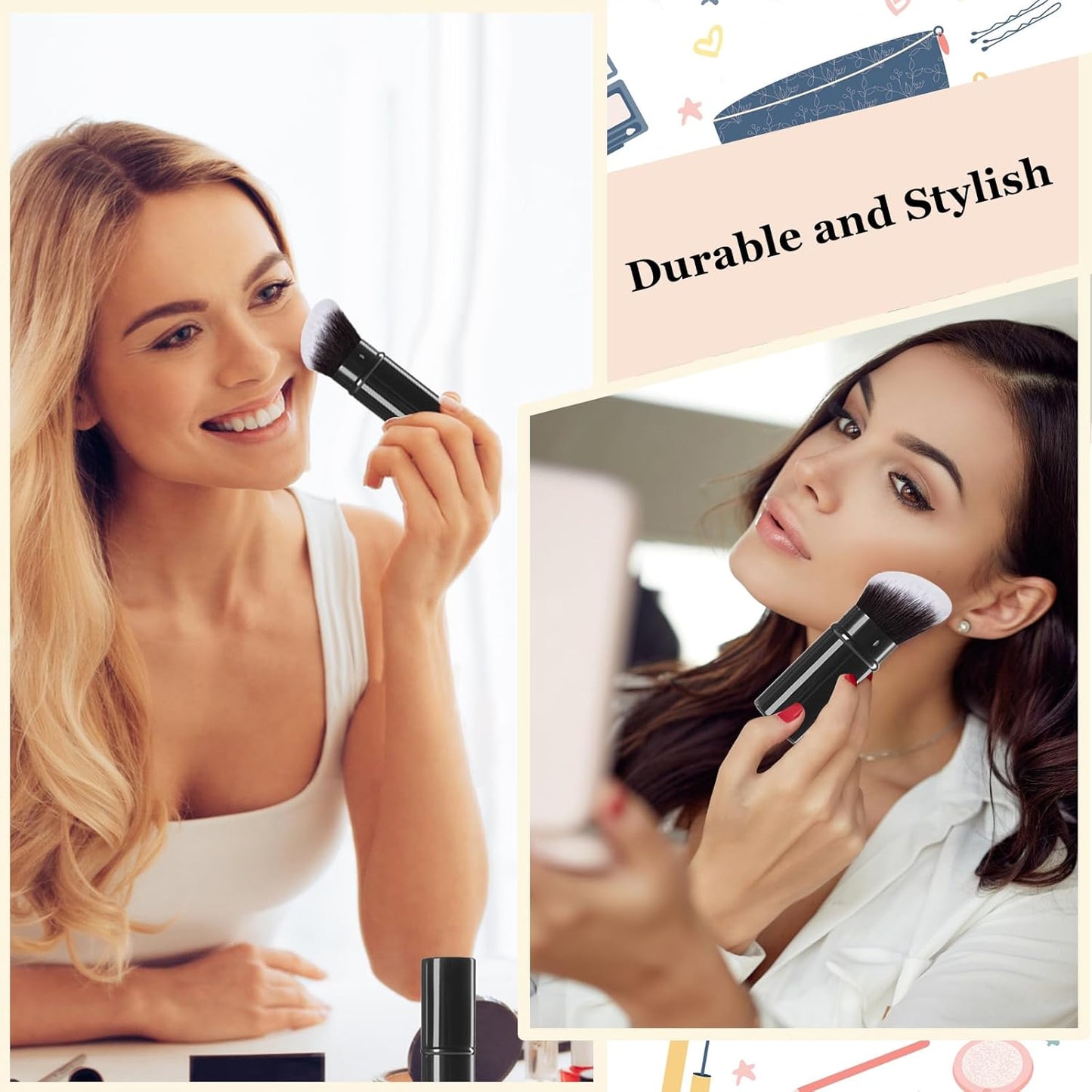 Retractable Kabuki Makeup Brush,Angle Blush Brushes Powder Foundation Makeup Brush for Blending Liquid, Blush, Bronzer, Buffing, Sunscreen,Flawless Cosmetics