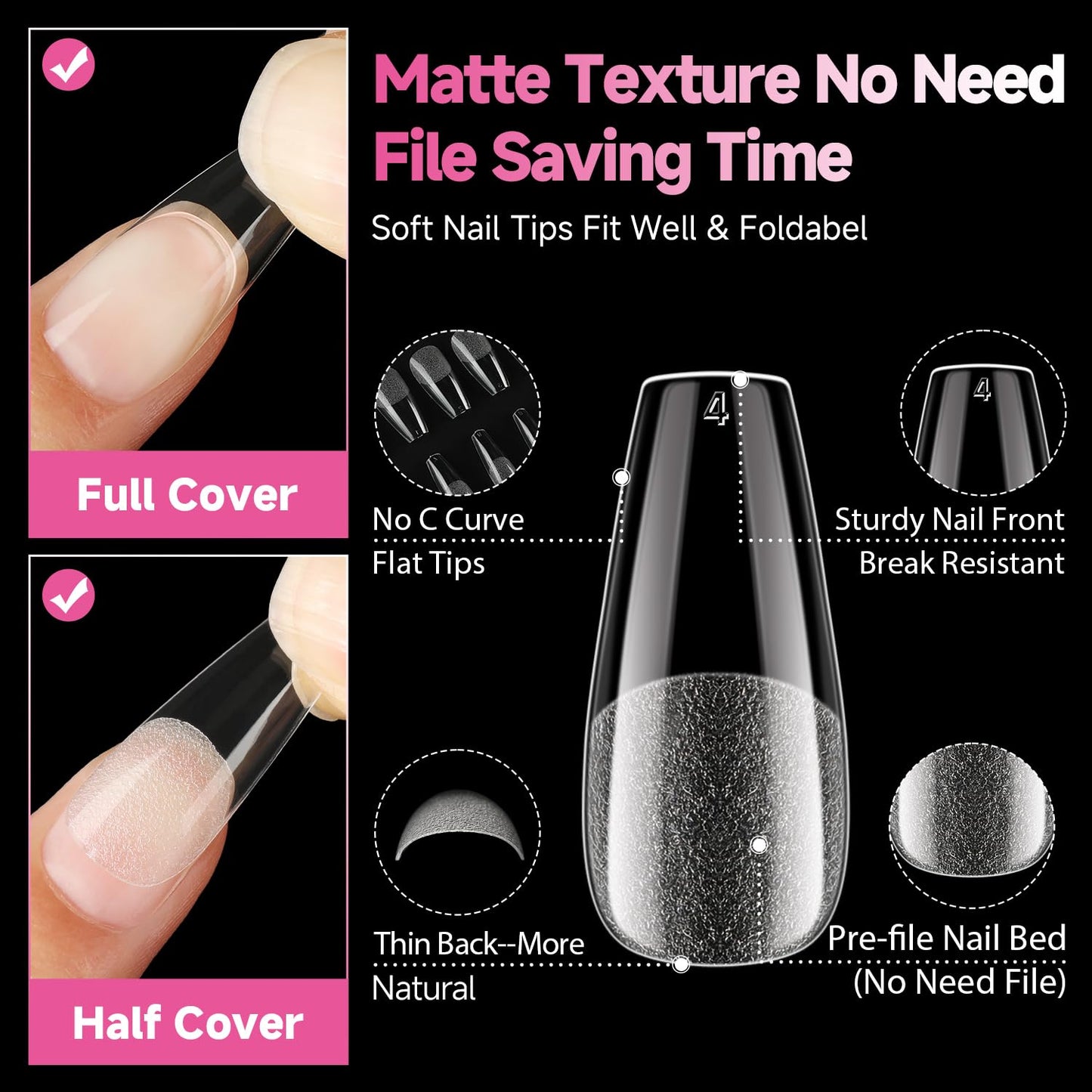 UNA GELLA Medium Coffin Nails Tips, 312Pcs Pre-Etched Gel Nail Tips Coffin Press On Nails Clear Full Cover for Nail Extensions & DIY Art Salon at Home, Long Lasting 12 Sizes