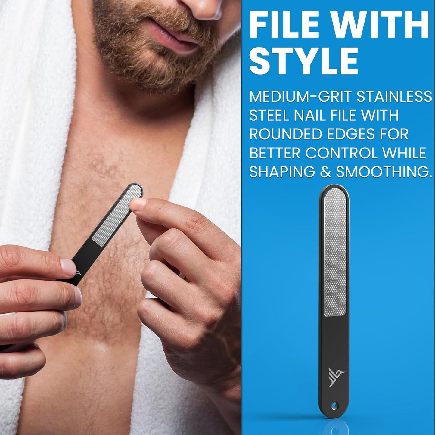 HUMMINGBIRD Manicure Kit for Men, 7 Piece Stainless Steel Mens Nail Grooming Kit with Travel Case, Includes Mens Nail Clippers Set, Nail File, Slant Tip Tweezers, Cuticle Scissors, Nail Care Tools