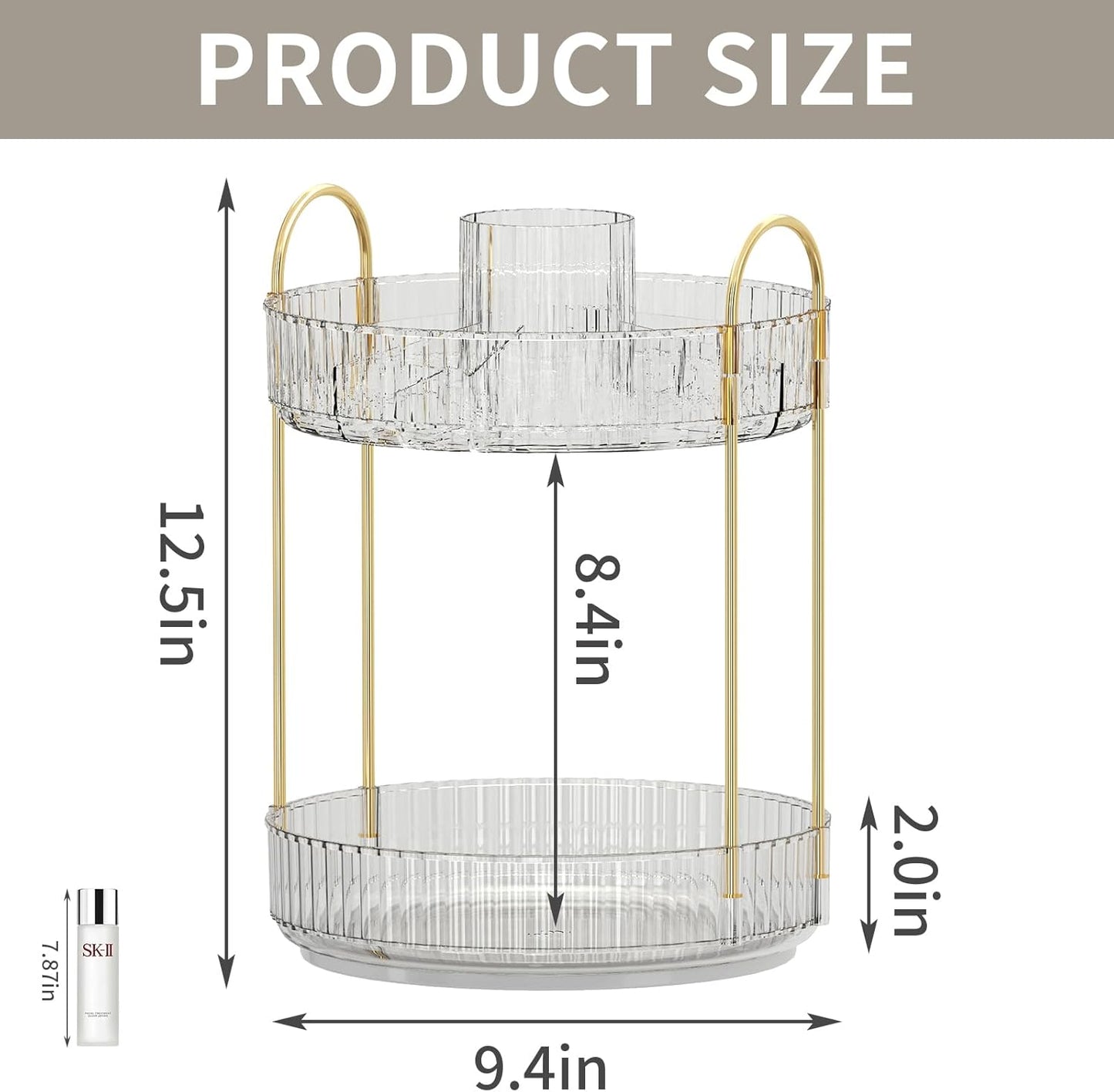 360° Rotating Makeup Organizer, Large-Capacity Skincare Make Up Storage 2 Tier Perfume Organizers Cosmetic Dresser Organizer with Makeup Brush Holder, Fits Bedroom, Bathroom, Vanity Shelf Countertop