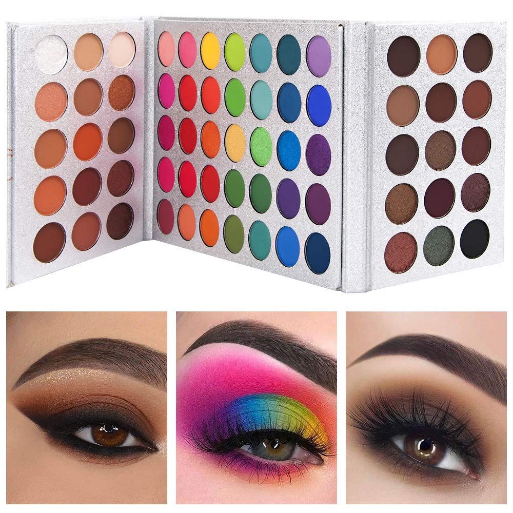 Eyeshadow Palette 65 Colors + 20pcs Makeup Brushes Set + Sponge Blender Sweatproof Pigmented Matte Shimmer Metallic Blendable Soft Pressed Powder Eye Shadow Makeup Palette