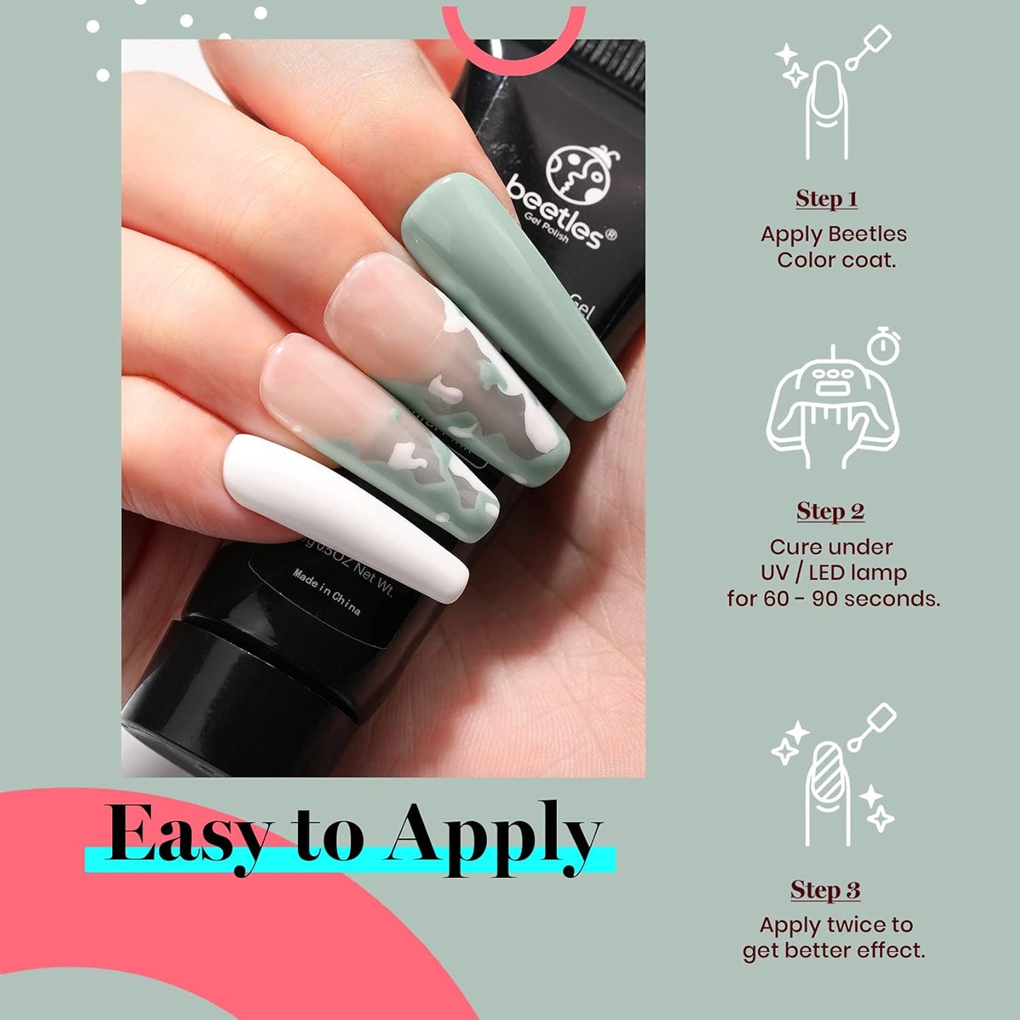 beetles Gel Polish Sage Green Gel Nail Polish 1 PCS 15ml Nail Gel Polish Soak Off UV LED Nail Lamp Needed Gel Polish Nail Art Manicure Salon DIY Home 0.5Oz