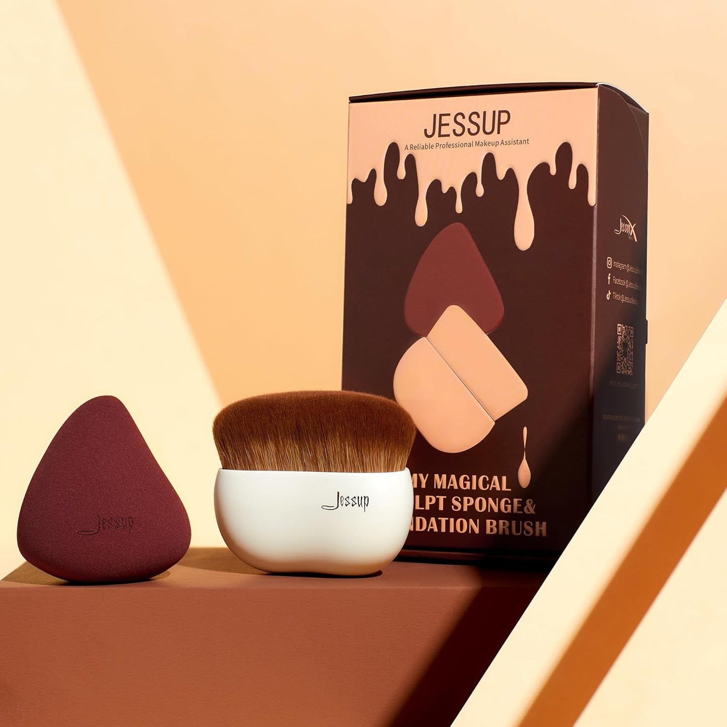 Jessup Makeup Brush Foundation Brush with Makeup Sponge 1pc Kabuki Brush for Liquid, Cream or Flawless Powder Cosmetic Face Boby Brush, T882