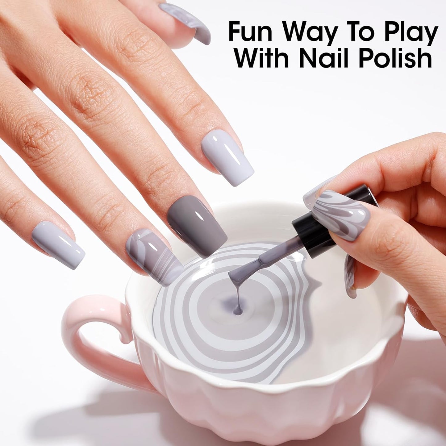 Gellen 4 Colors Black White Gray Nail Polish Set & Base Top Coat, Fall Winter Trendy Winter Black White Grey Regular Nail Polish Quick Air Dry Set for Women DIY Nails Home Salon, Hema Free, Toxin Free