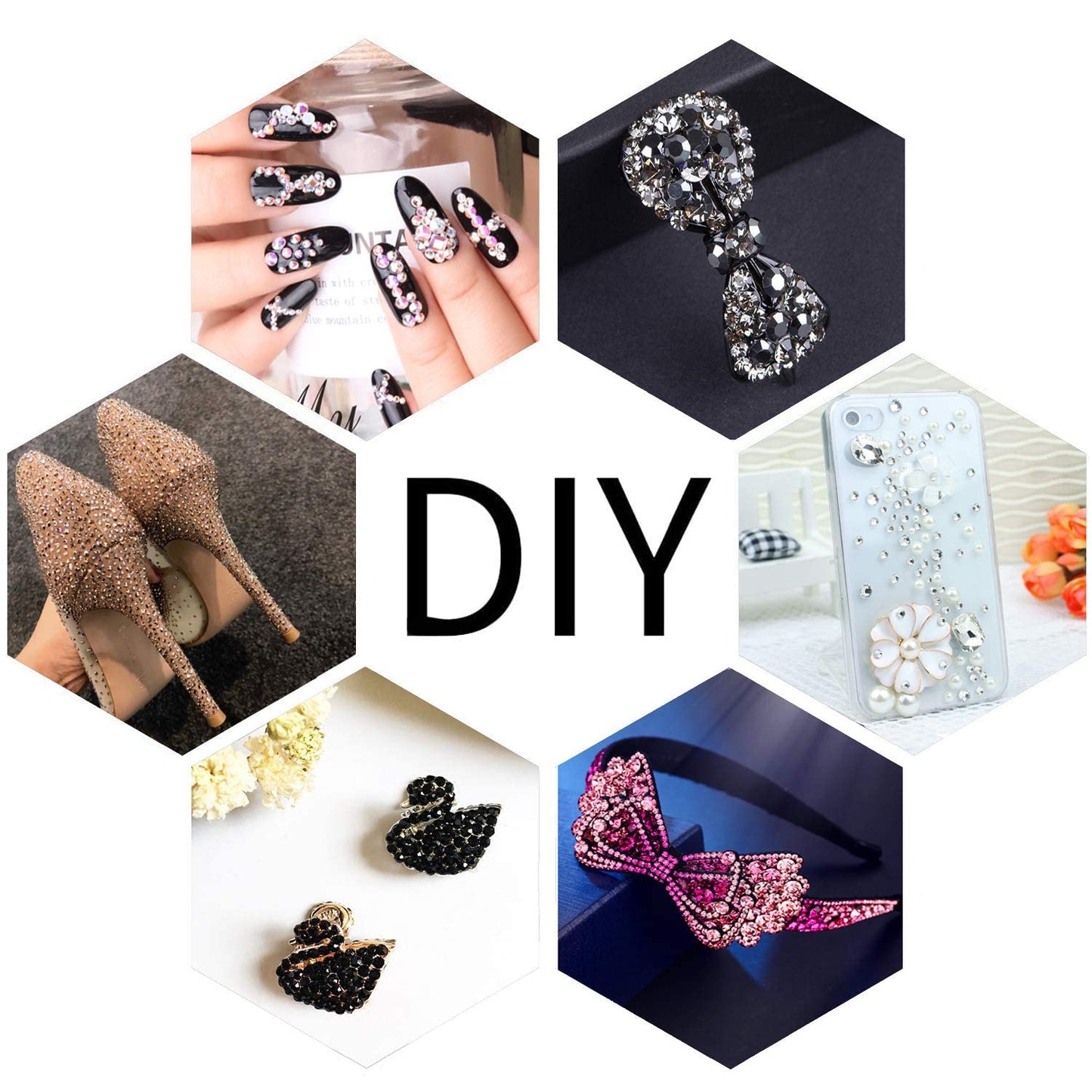 LPBeads 6000 Pieces Jonquil Non Hotfix Rhinestones 6 Sizes Round Crystal Glass Flat Back Rhinestones with Tweezers and Picking Pen for Nail Art Crafts Clothes Bags DIY