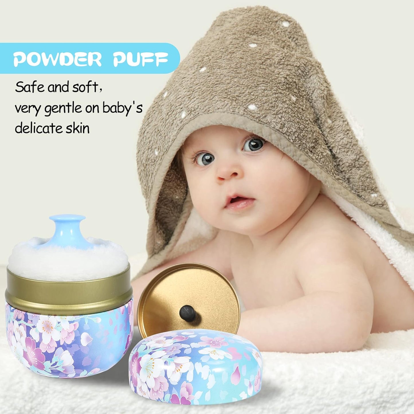 WEMEGA Body Powder Case with Powder Puff Powder Container Tea Box for Baby and Women Powder Puff and Powder Case for Travel (Flower Blooming1)