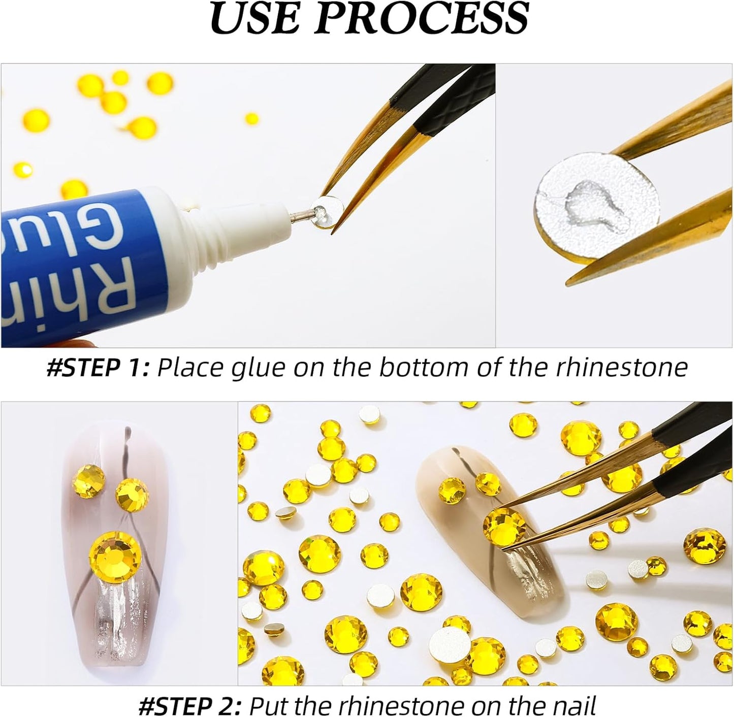 Citrine Flatback Rhinestones, Glass Rhinestones for Nail Art and Craft, Glue Fix, Loose Crystal Gemstones(Yellow, SS10, 1440pcs, 2.7-2.8mm)