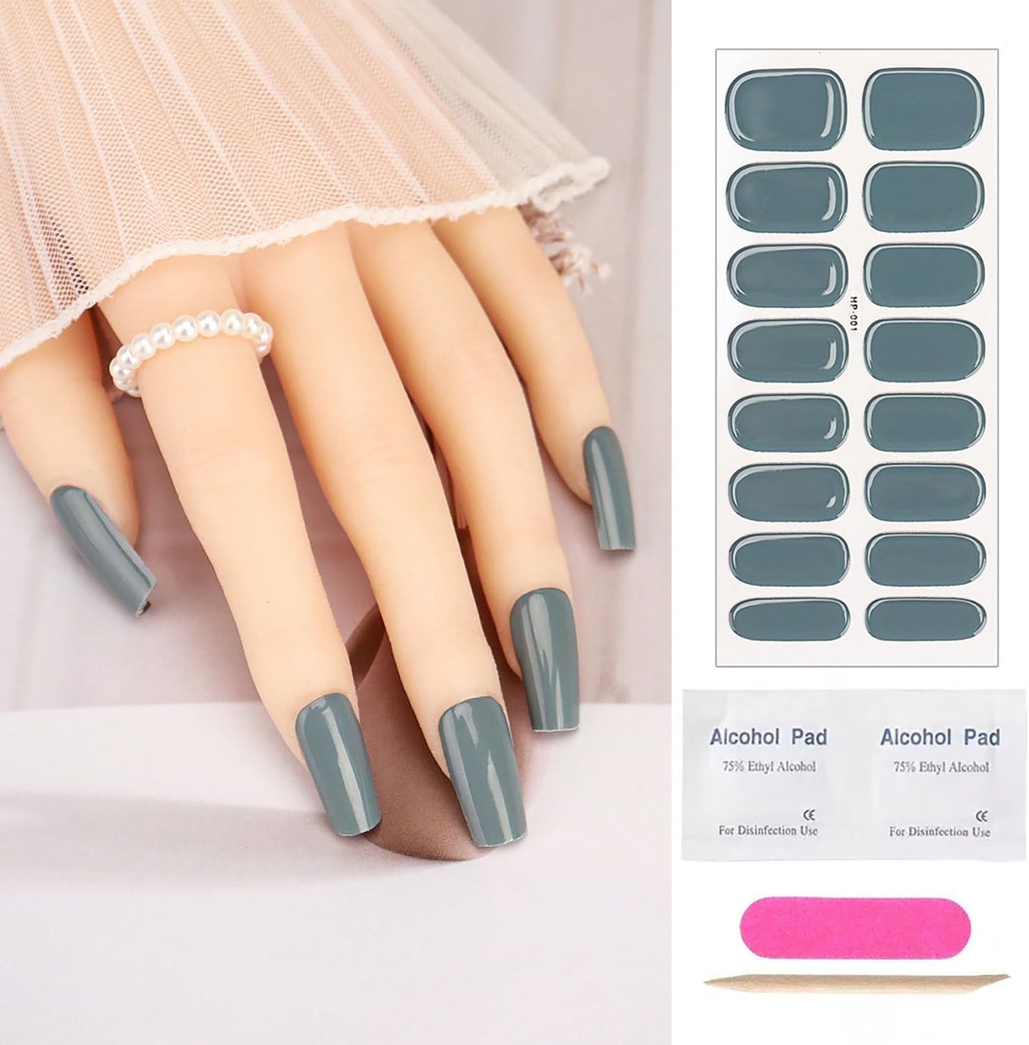 Semi Cured Gel Nail Strips Stickers 16Pcs Solid Color Real Gel Polish Strips Self-Adhesive Grey Nail Stickers for Women DIY Waterproof Manicure Kit Party Nails Decoration 1 Sheets