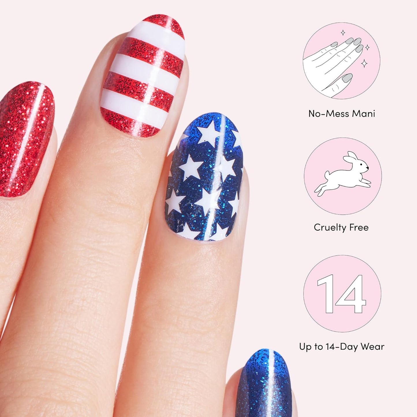 Dashing Diva Patriotic Gloss Nail Strips Bundle - Salute & Independent - UV Free, Chip Resistant, Long Lasting Gel Nail Stickers - Contains 2 Sets