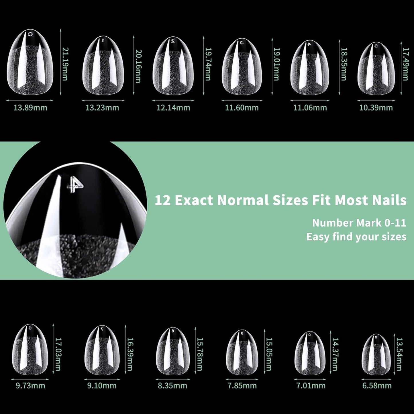 Short Round Oval Nail Tips, 216pcs Acrylic Soft Fake Nails Gel Nail Tips, Full Cover Pre-Shaped Matte Clear Press on Nails for Extension, Diy at Home Manicure 12 Sizes