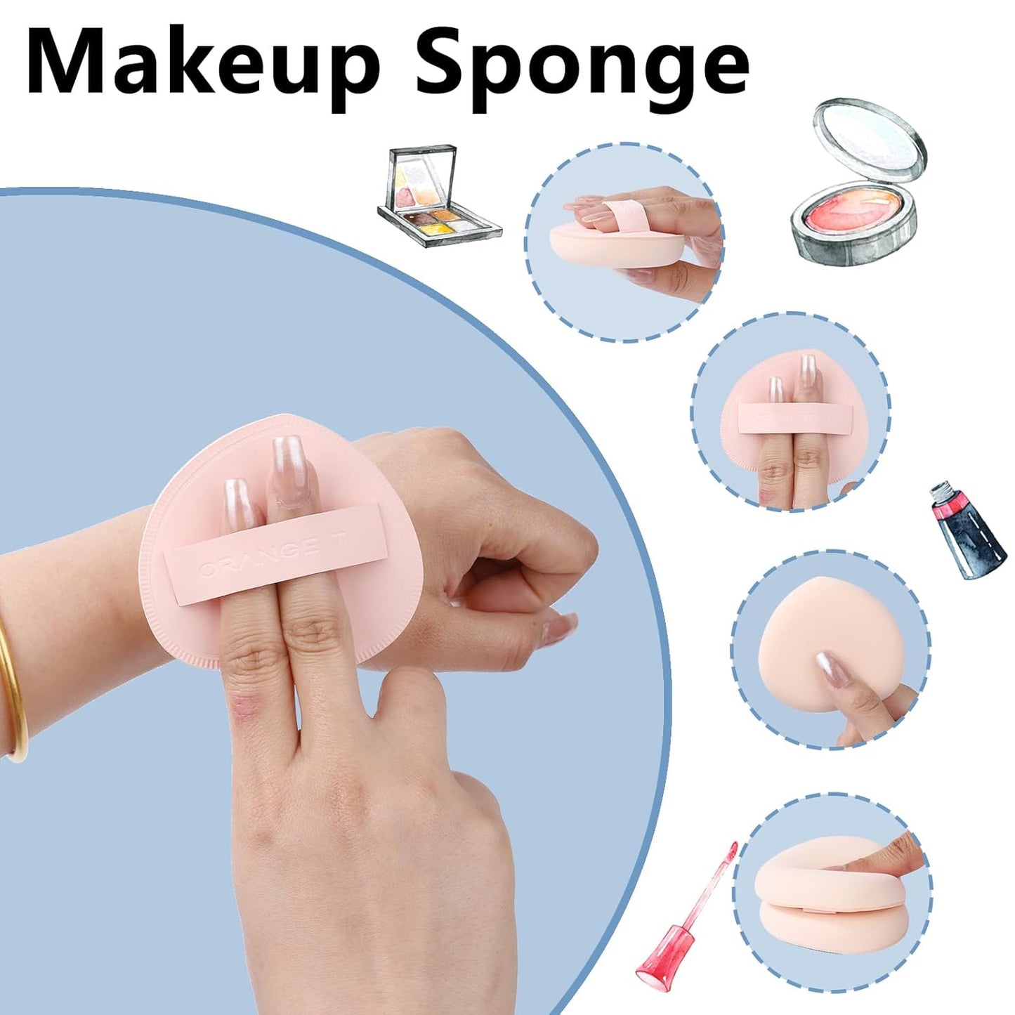 Lilystar 2Pcs Powder Puff Face Soft Makeup Sponge, Soft Triangle Powder Puffs Makeup Sponge Applicator Air Cushion Powder Puff for Liquid Foundation, Cream, Powder, Concealer(Blue)