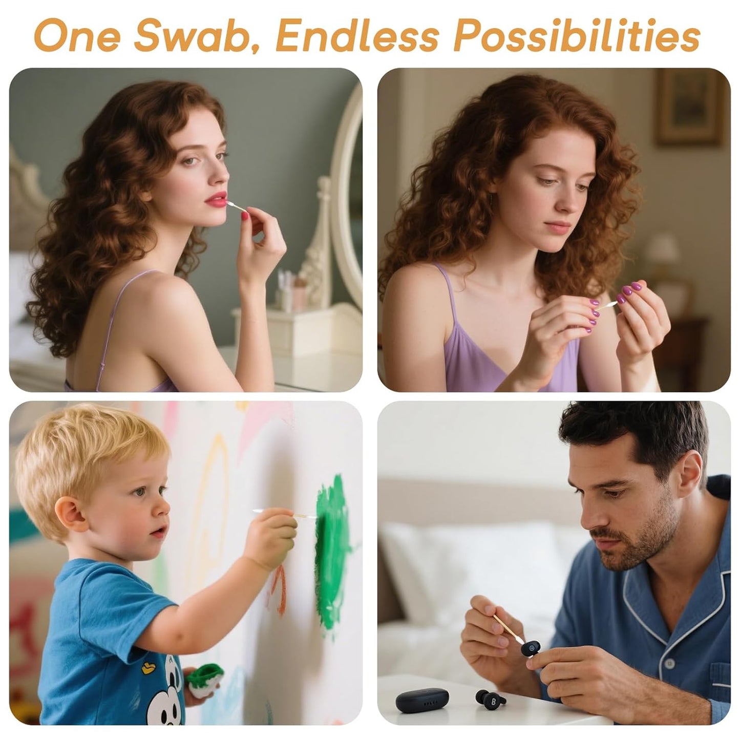 Bamboo Cotton Swabs 1000 Counts in Storage Box, Organic Cotton Buds with Durable Bamboo Sticks, Biodegradable Swabs for Makeup, Ear Care, Cleaning, Pet Grooming, Crafts(Pointed+Round Tips)