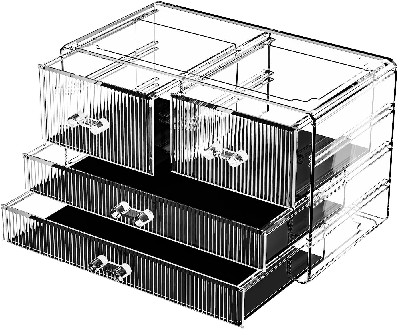 ZHIAI Stackable Storage Drawers, Acrylic Bathroom Counter Organizer Clear Makeup Organizers for Vanity, Kitchen Cabinets, Bathroom, Undersink, Home Organization and Storage (4 Drawers, Pattern D)