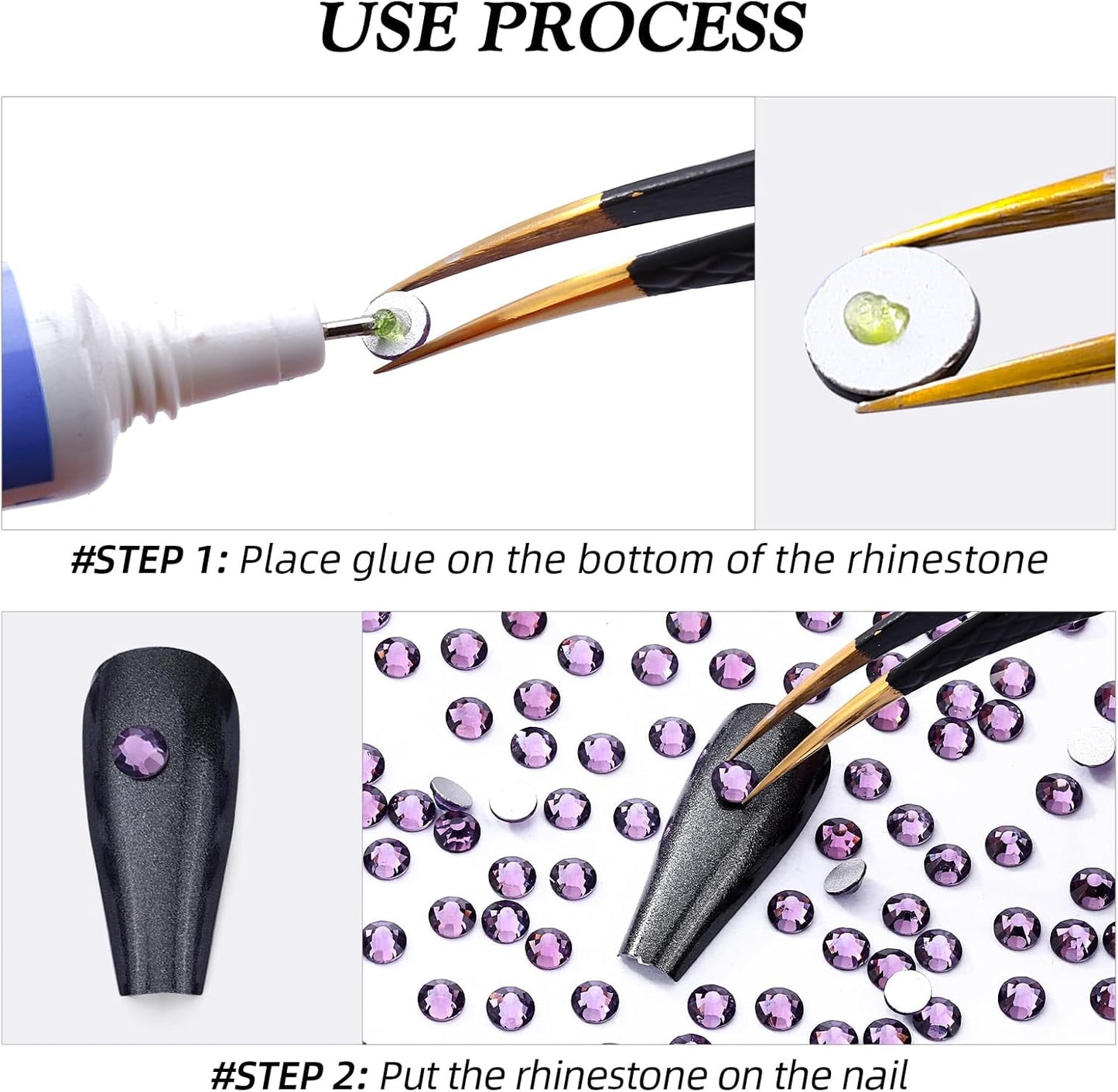 Tanzanite Flatback Rhinestones, Glass Rhinestones for Nail Art and Craft, Glue Fix, Loose Crystal Gemstones(Tanzanite, SS10, 1440pcs, 2.7-2.8mm)