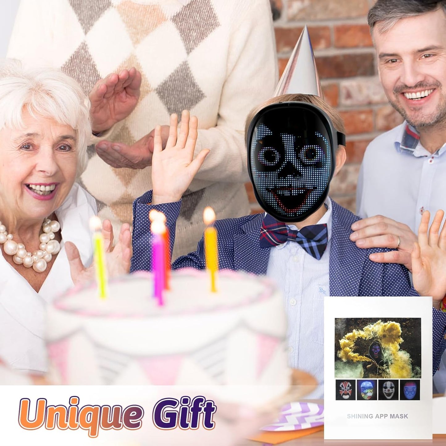 AIGLUN LED Face Transforming Mask with Gesture Control Fun - Cool stuff Halloween Cosplay and Christmas Parties