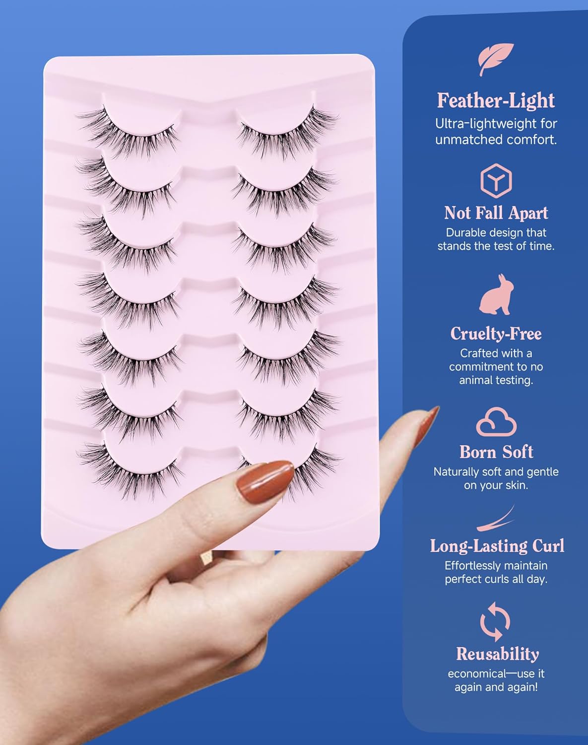 Natural Cat Eye Lashes Strip False Eyelashes Natural Look Flared Manga Spiky Eyelash 7 Pairs 13MM D293