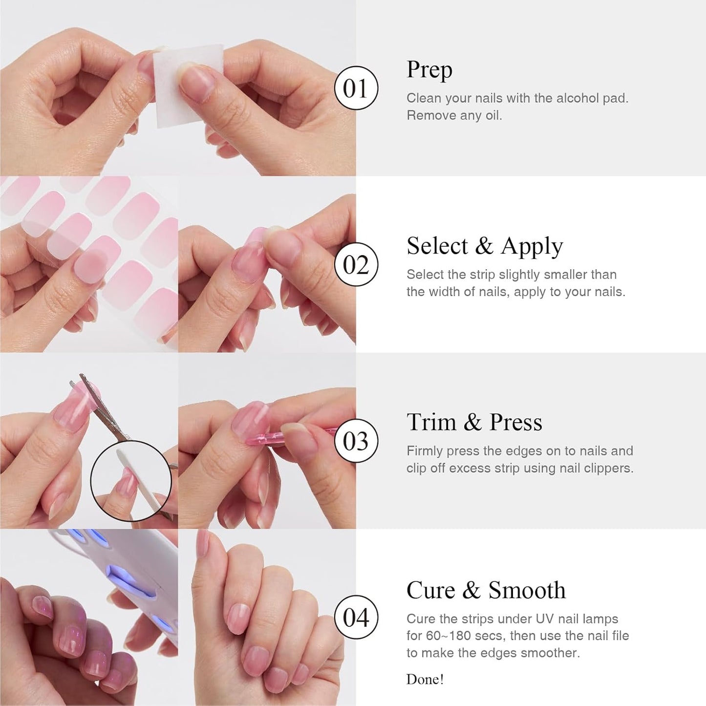 Semi Cured Gel Nail Strips, 20pcs, Long Lasting