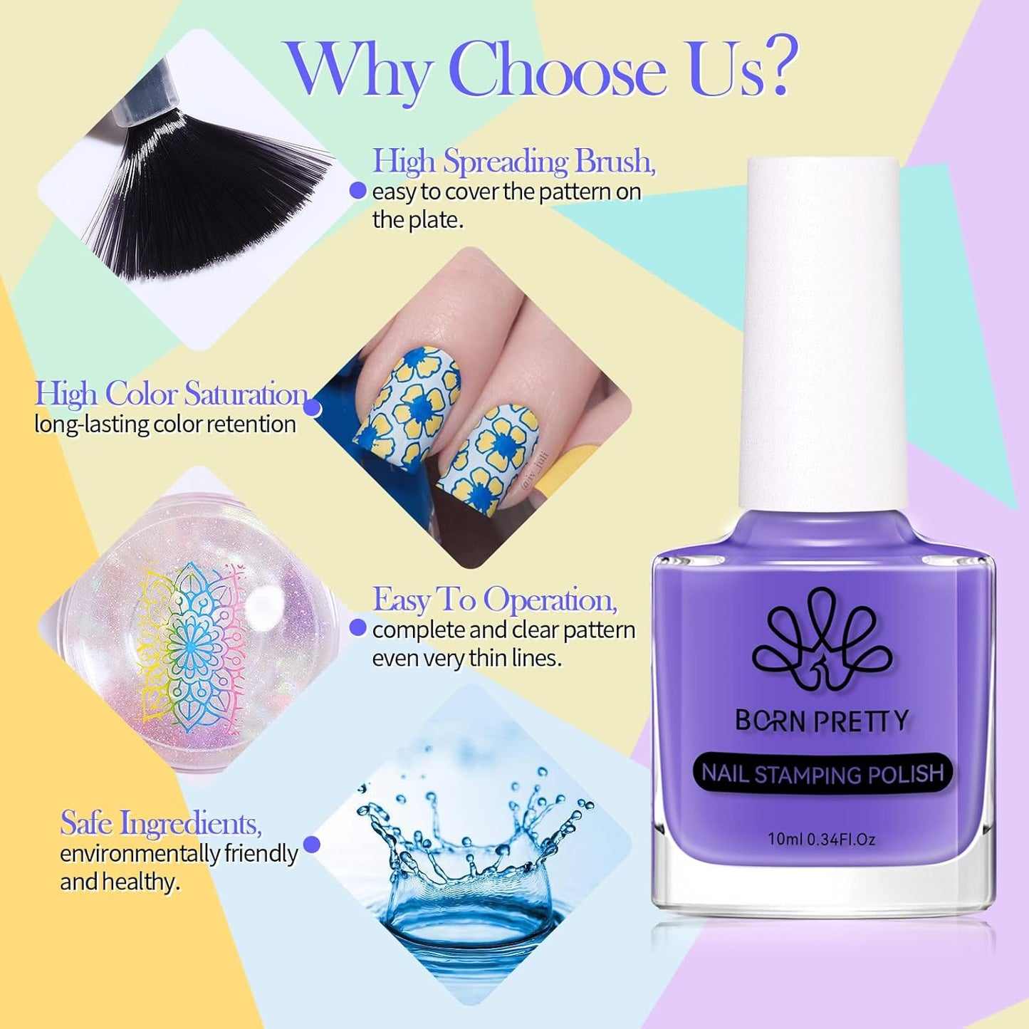 Born Pretty Nail Stamping Polish, Fingernail Stamp Polish Set Manicure Print Nail Polish for Plates 12 Colors Bulk Gift Collection 10ml 0.34fl oz Ideal Gifts