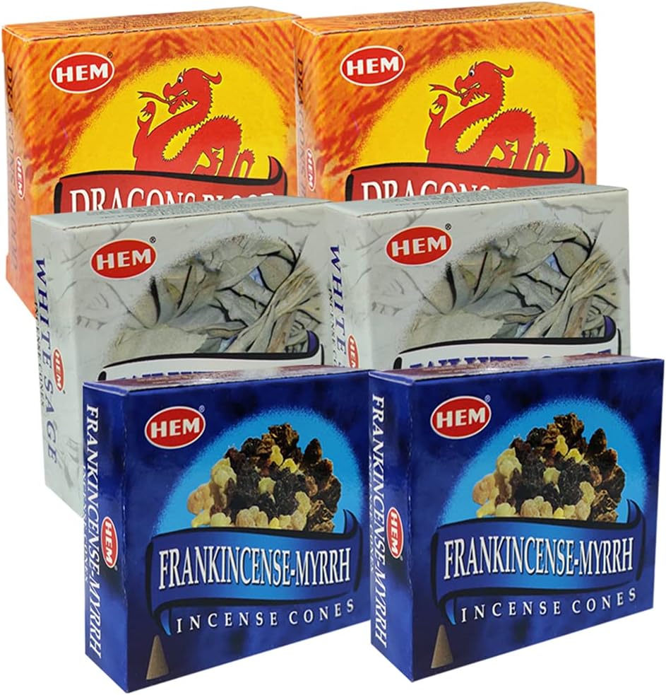 Dragons Blood White Sage Incense Cones & Holder Bundle Variety Pack from Hem Trumiri Insense Inscents Insencents Insence
