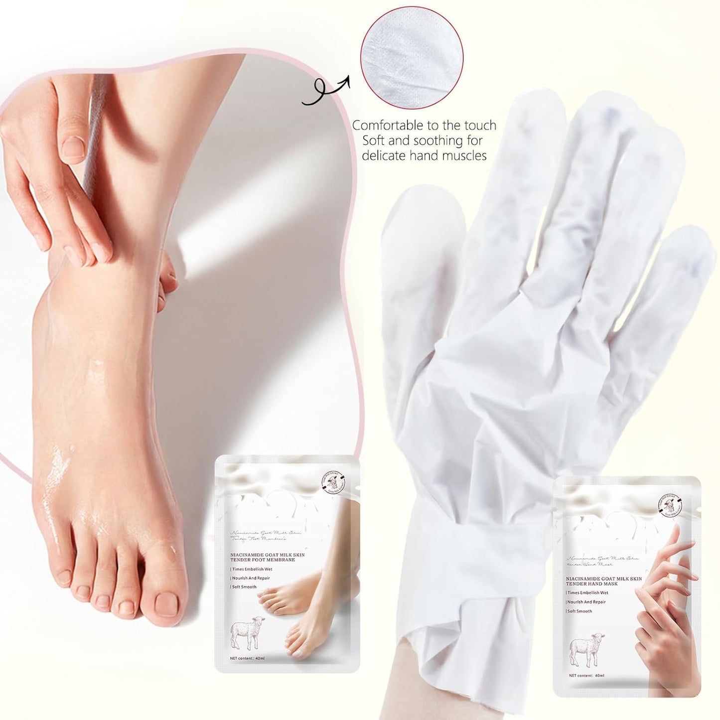 Hydrating Hand Foot Masks Set for Women Men,6 Pack Glove Mask for Dry Hand & 6 Pack Socks Mask for Dry Cracked Feet(Milk)