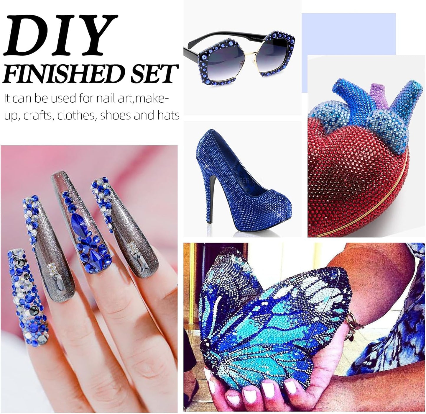 Sapphire Flatback Rhinestones, Glass Rhinestones for Nail Art and Craft, Glue Fix, Loose Crystal Gemstones(Blue, SS4, 2880pcs, 1.5-1.7mm)