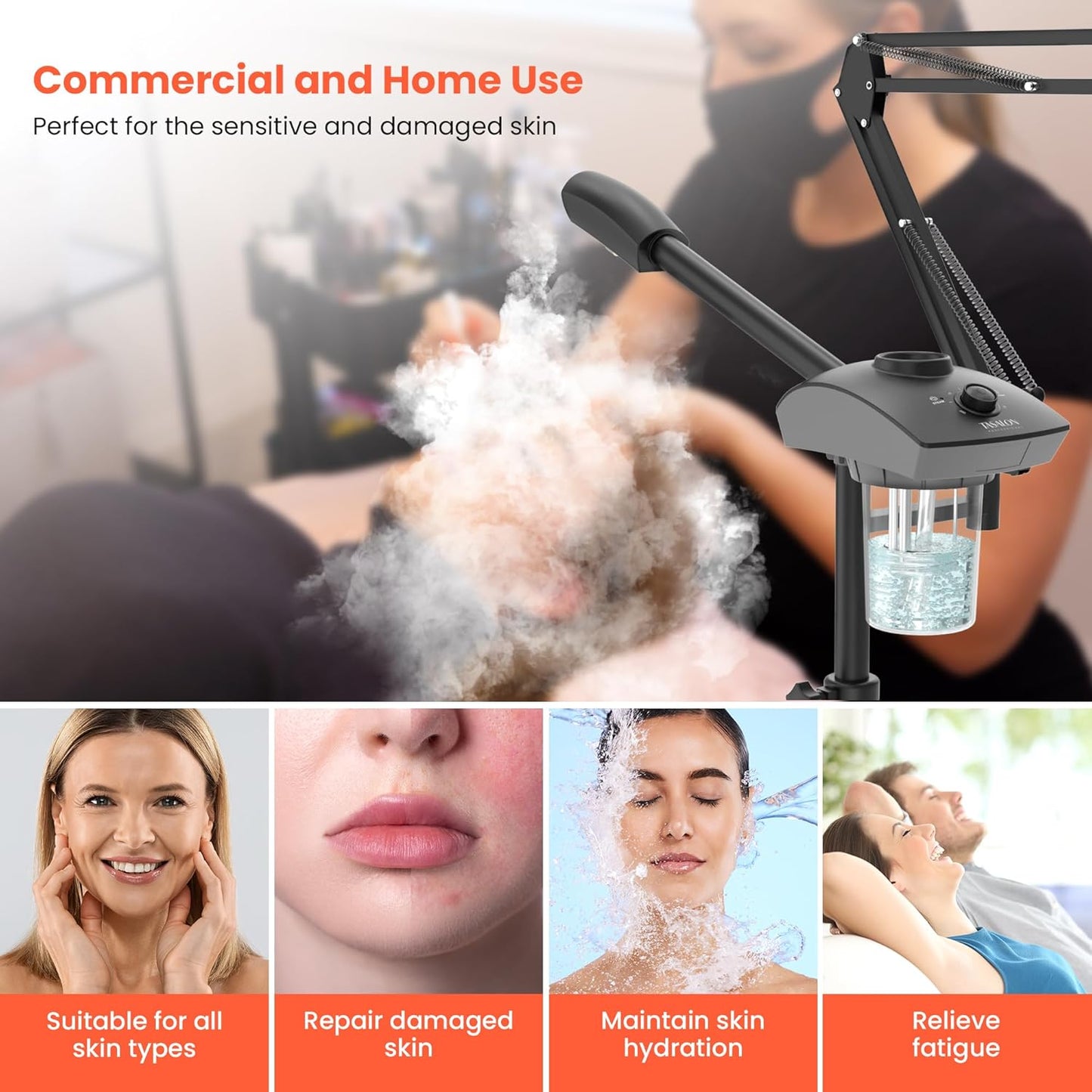 TASALON Professional 2-in-1 Facial Steamer, Ozone Face Steamer with 5X Magnifying Lamp Deep Cleaning Pore,Hot Mist Face Steamer Salon Spa Beauty Skin Care Equipment, Aroma Therapy Nozzle Included