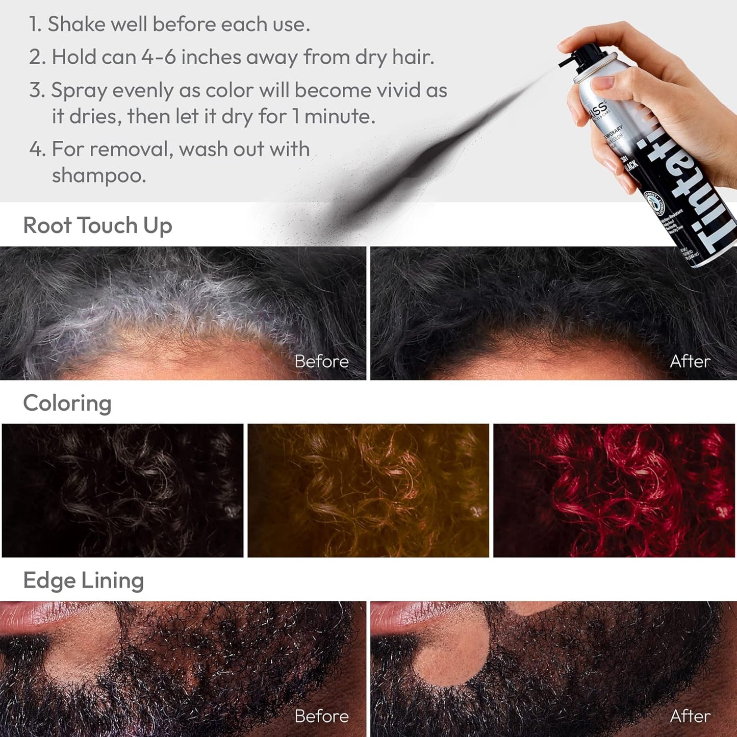 RED by Kiss Tintation Temporary Hair Color Spray, Instant Gray Root Cover Up, Water-Resistant, Smudge-Proof, Easy Wash Out, Hairline & Barber Touch-Up, Quick Dry (2 Pack) (Dark Brown)