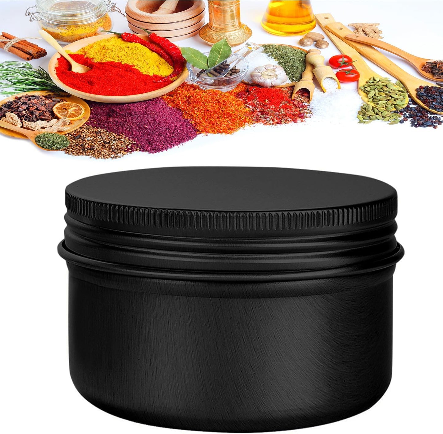 6 Pack 4 oz Aluminum Tins Airtight Storage Tins Containers Bulk Tins with Screw Lids for Kitchen, Storing Spices, Candies, Lip Balm, Salve,Black