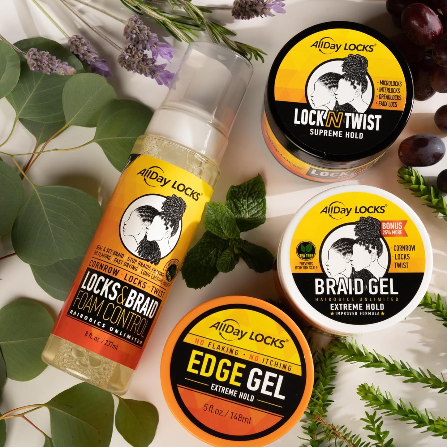 AllDay Locks Braid Gel (5 oz) | Extreme Hold, High Shine | Frizz & Flake-Free Edge Control | Tea Tree, Lavender, Peppermint Oil | Slick & Style Braids, Locks, Twists, Cornrows | 5 oz