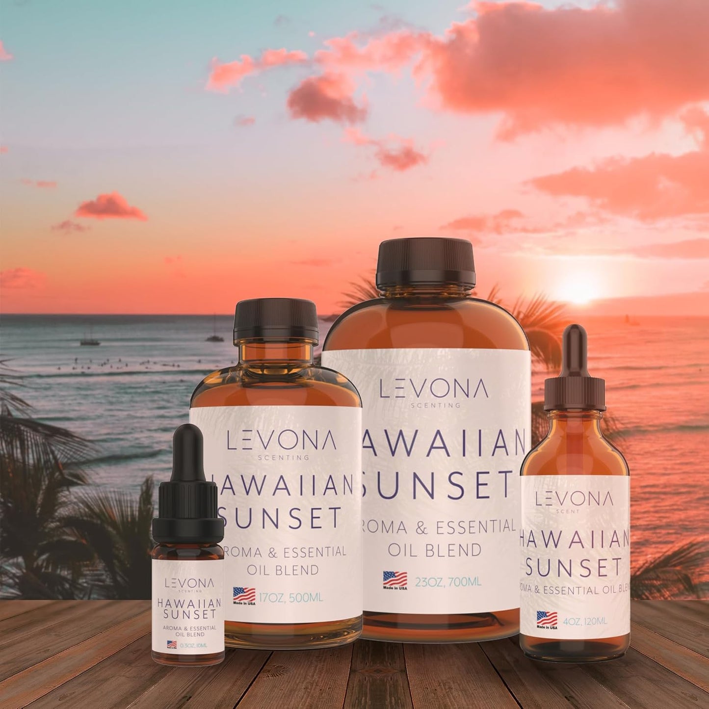 Levona Scent Essential Oils - Scents for Home, Hotel & Office Use - Perfect for Home Diffuser & Humidifiers - Aroma Fragrance Oil, Ideal for Massage, Relaxation, and Spa - Hawaiian Sunset, 120ml