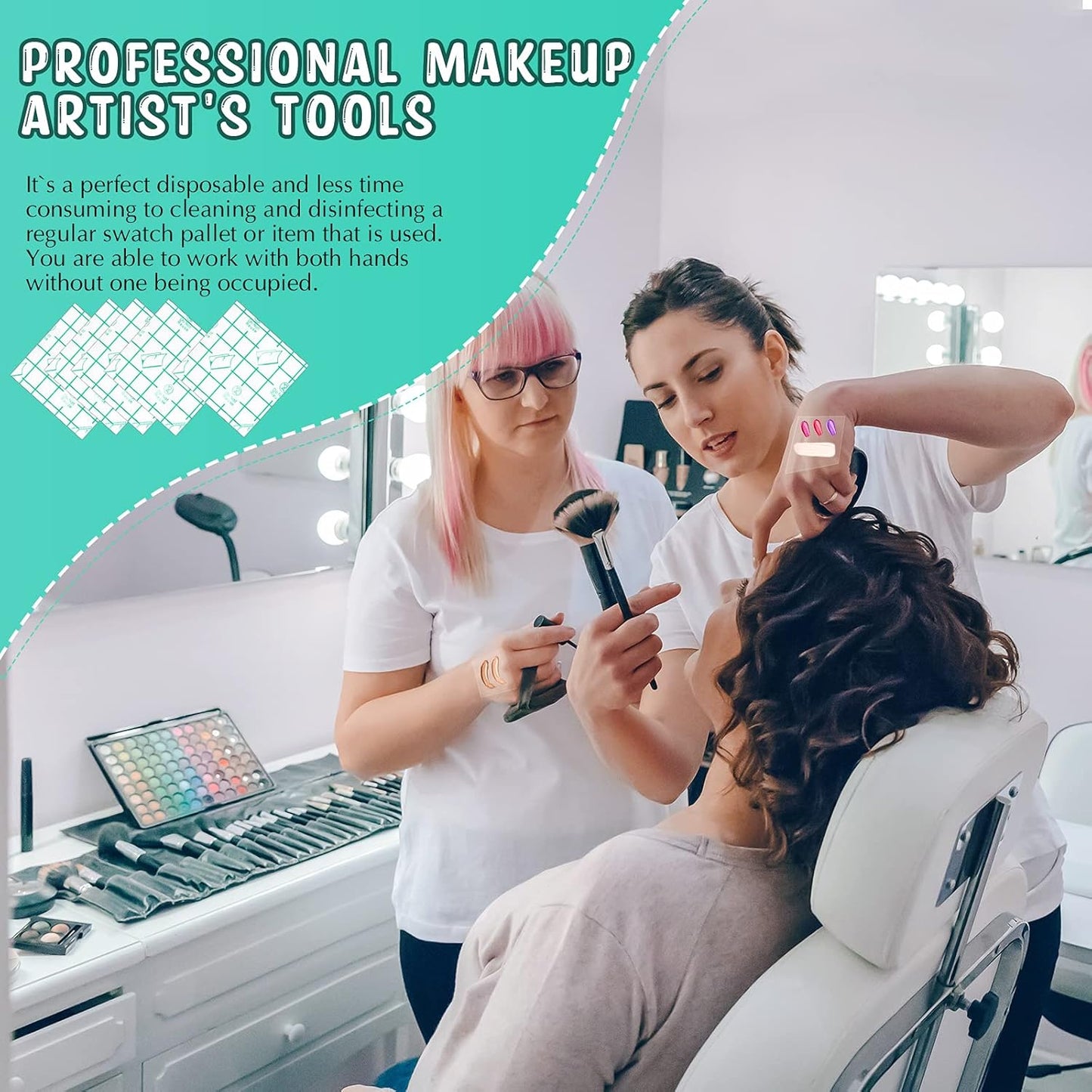 50 Pieces Hand Palette, Single Use Makeup Hand Palette Disposable Adhesive Palettes Cosmetic Makeup Palette for Every Makeup Artist (3 x 3 Inch)