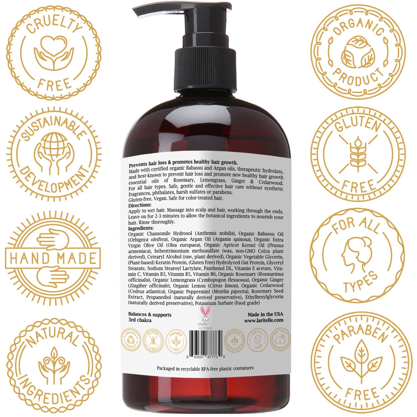 Organic Anti-Thinning Conditioner Diamond Strong 16 oz. Rosemary, Ginger, Cedarwood. Promotes Hair Growth, Prevents Hair Loss GF