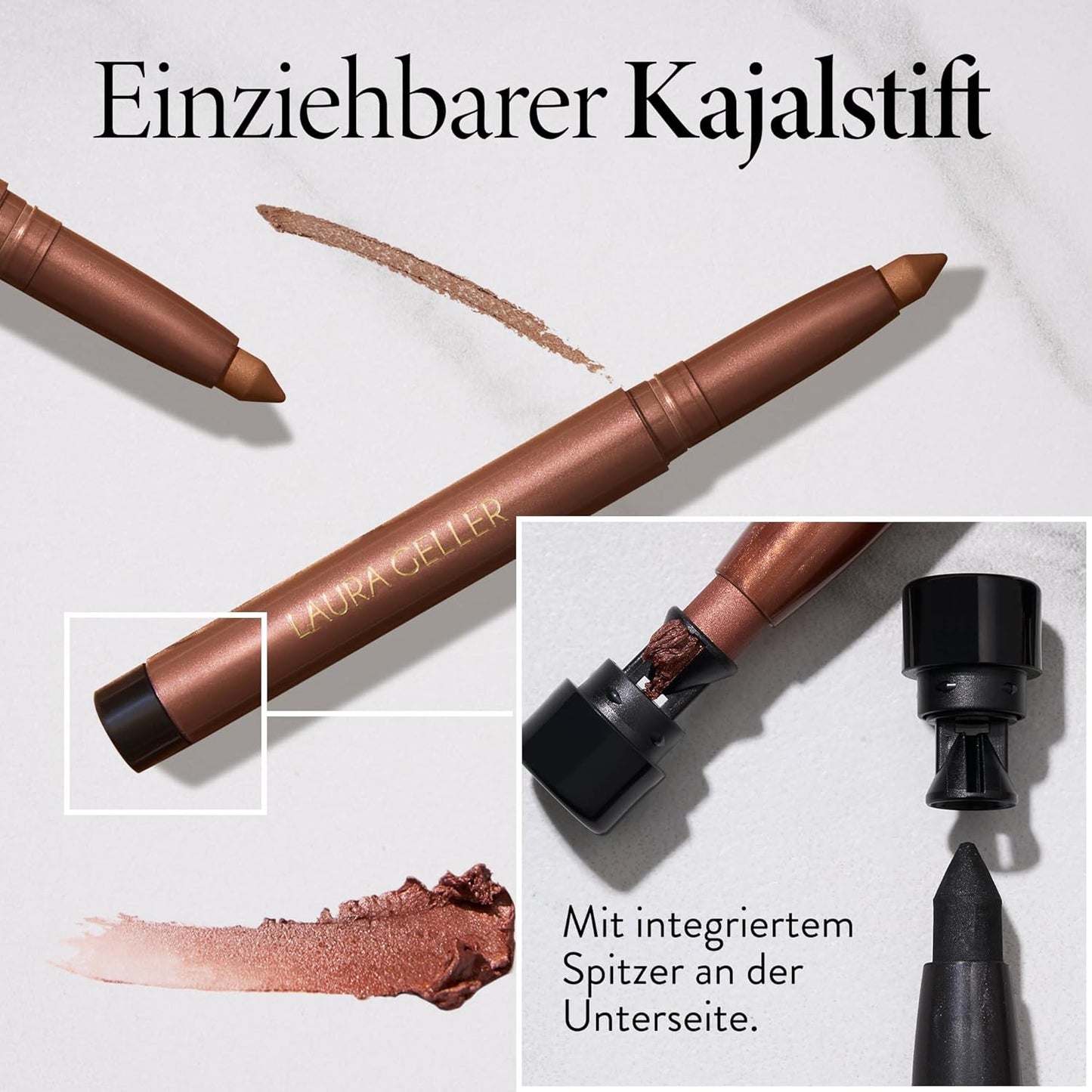 LAURA GELLER NEW YORK Kajal Longwear Kohl Eyeliner Pencil - Royal Quartz - Caffeine and Vitamin E - Smooth & Blendable Liner - Built-In Sharpener