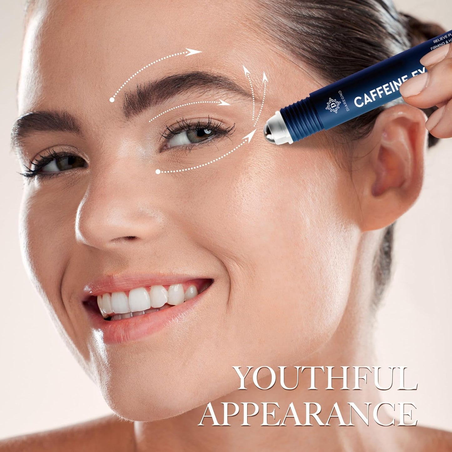 Caffeine eye cream for dark circles: Under eye serum for puffiness – with cooling roller for wrinkles