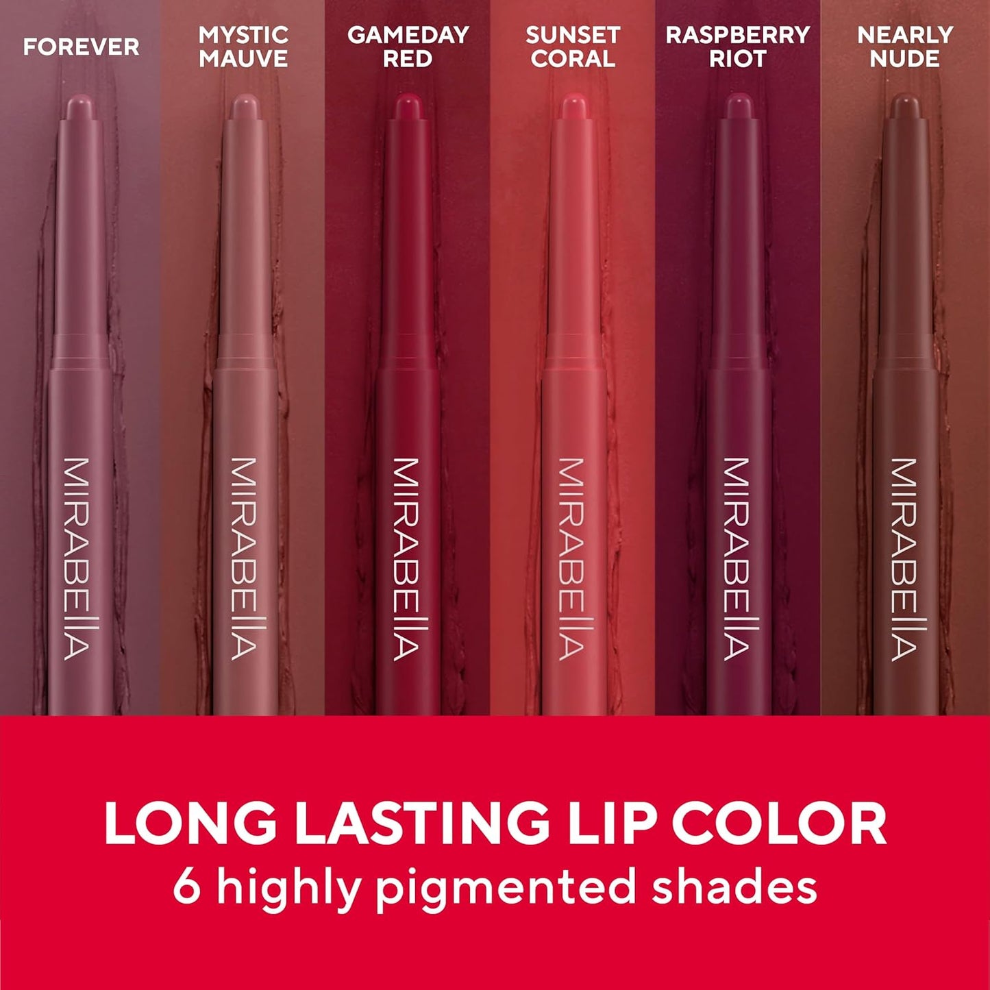 Mirabella - Velvet Matte Lip Crayon, Retractable Highly-Pigmented 2-in-1 Makeup, Long-Lasting Hydrating Lipstick Crayon + Lip Liner, Moisturizing Lipcare Formula, Raspberry Riot