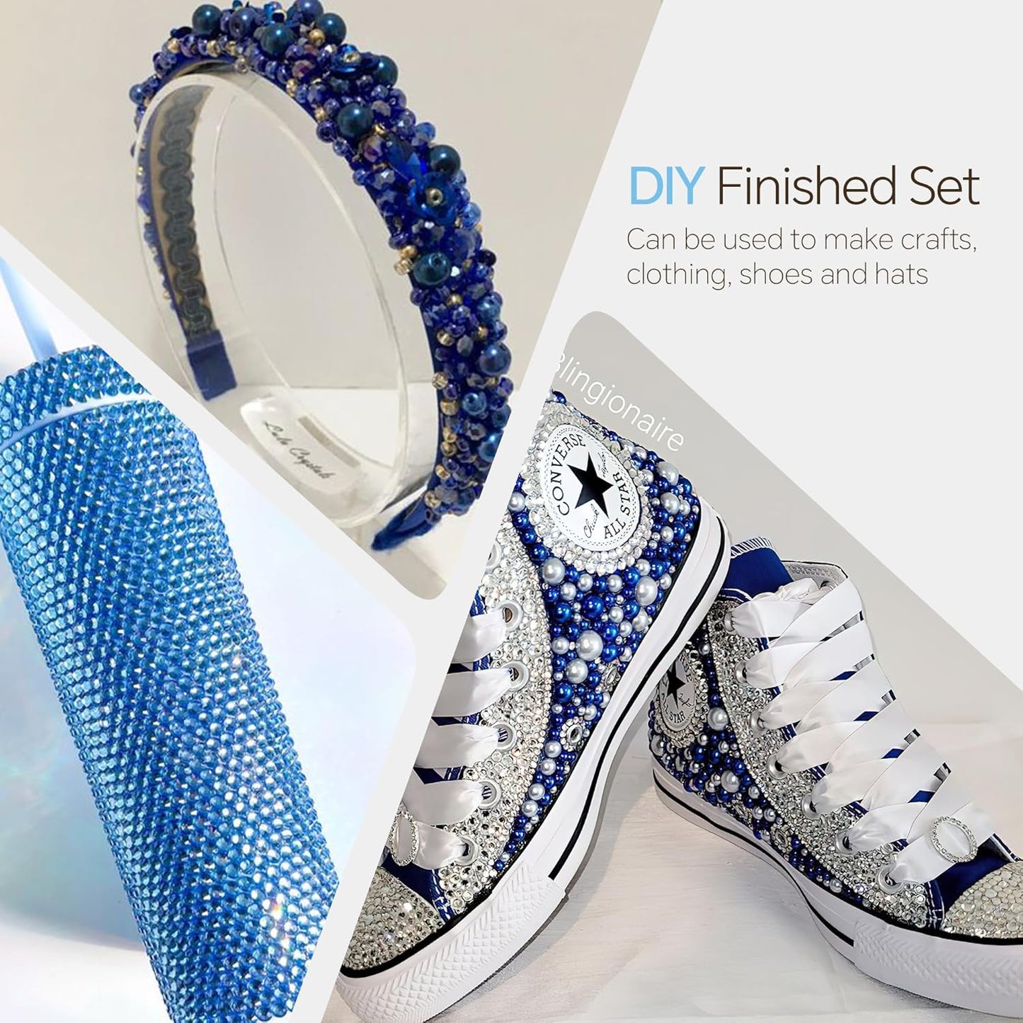 60g Cyan Blue Flat Back Pearls Rhinestones for Crafts Mixed Size 3mm-10mm AB Color Round Half Pearls Flatback Pearl Beads and Resin Rhinestones Set for Face Art with Glue