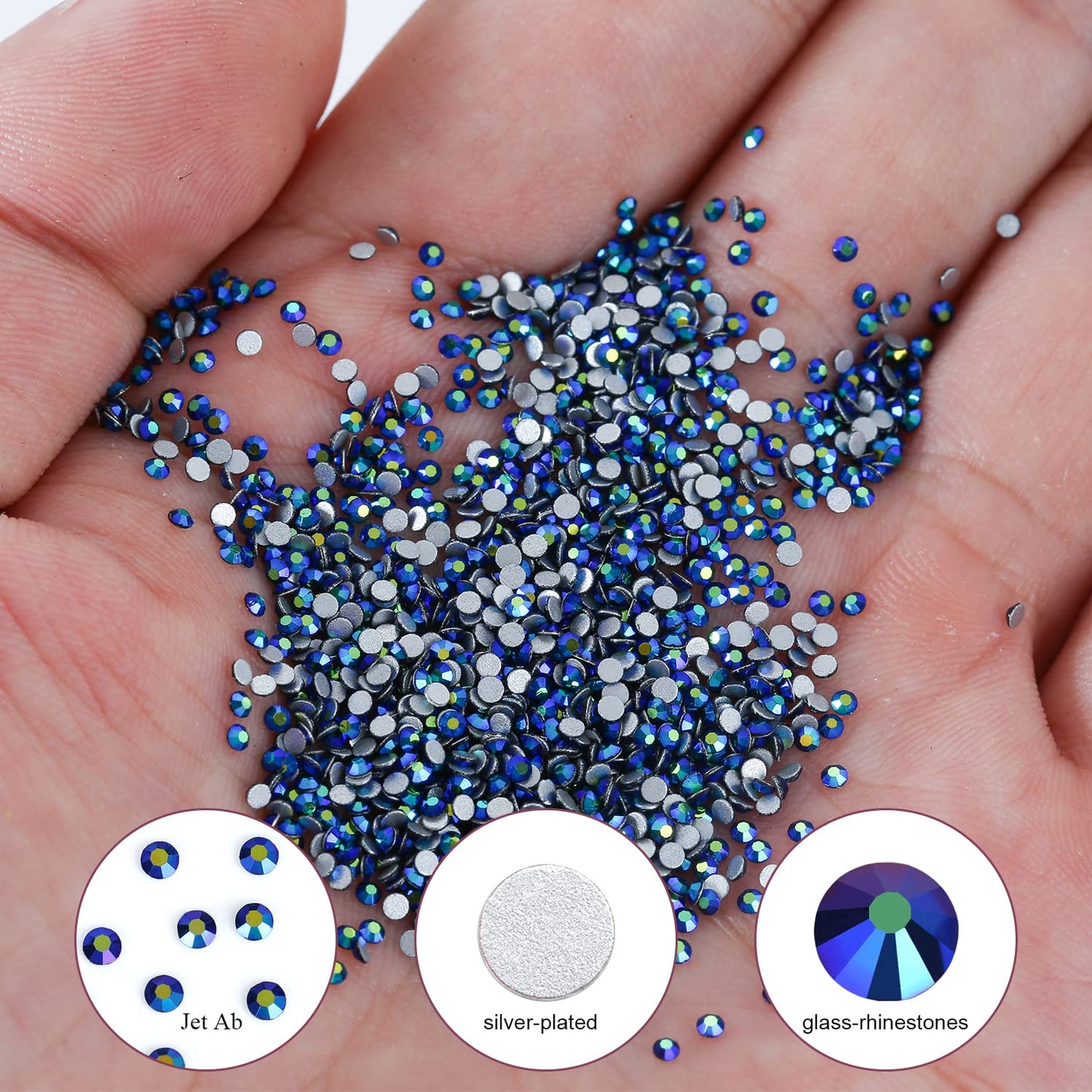 1440Pcs Jet Ab Crystal Rhinestones,Glass Flatback Rhinestones Gemstones Mini for Nail Face Makeup Art Crafts Clothes Decoration -(SS4,1.6mm,Jet Ab)