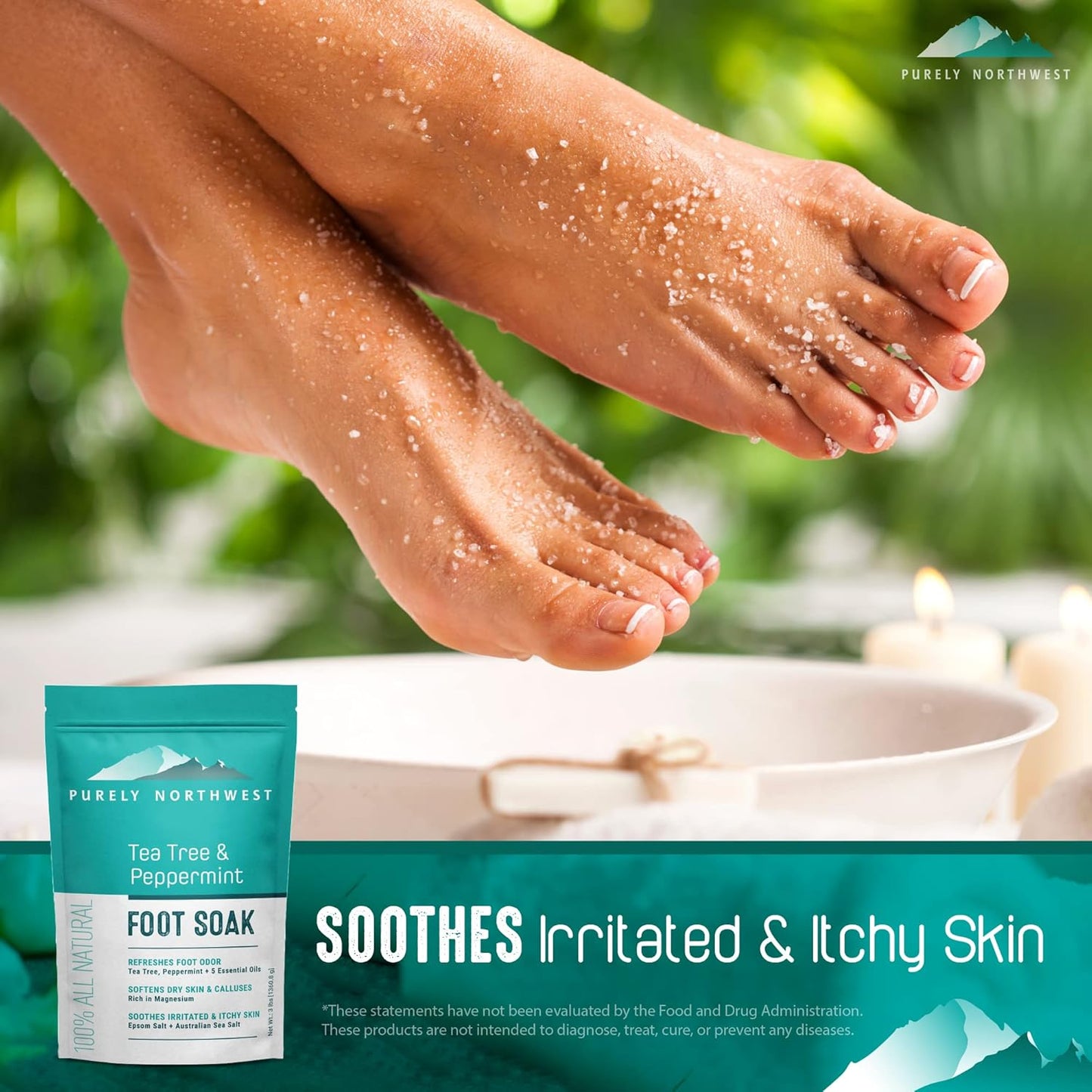 Epsom Salt Tea Tree Foot Soak-Toenail Repair, Softens Thick Calluses & Corns, Stubborn Foot Odor, Athletes Foot Burning & Itching, Damaged Discolored Nails: Purely Northwest USA 16 ounces/1Lb
