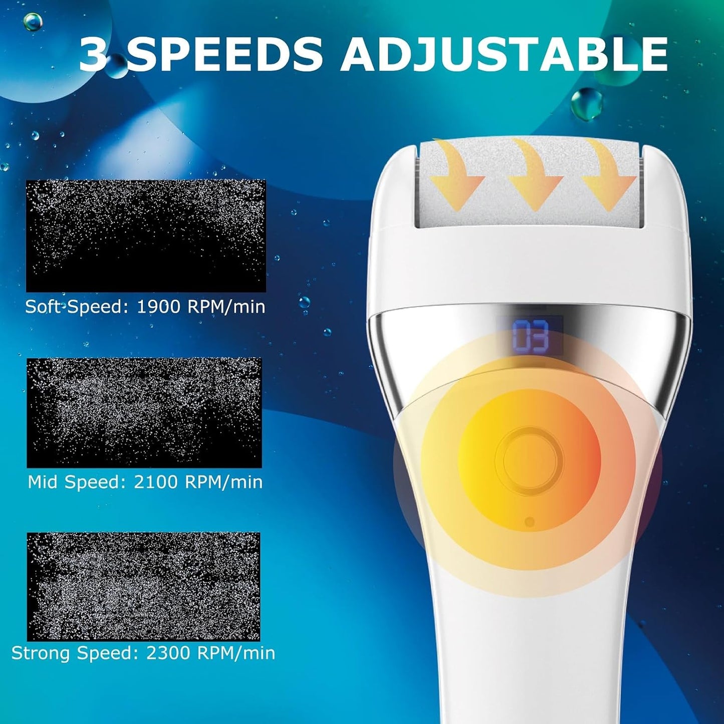 Upgraded Electric Foot Callues Remover, Portable Electric Foot Files with 3 Heads, Rechargeable Feet File for Foot Care, Waterproof Deadskin Remover, Pedicure Tool for Dry and Crack Feet