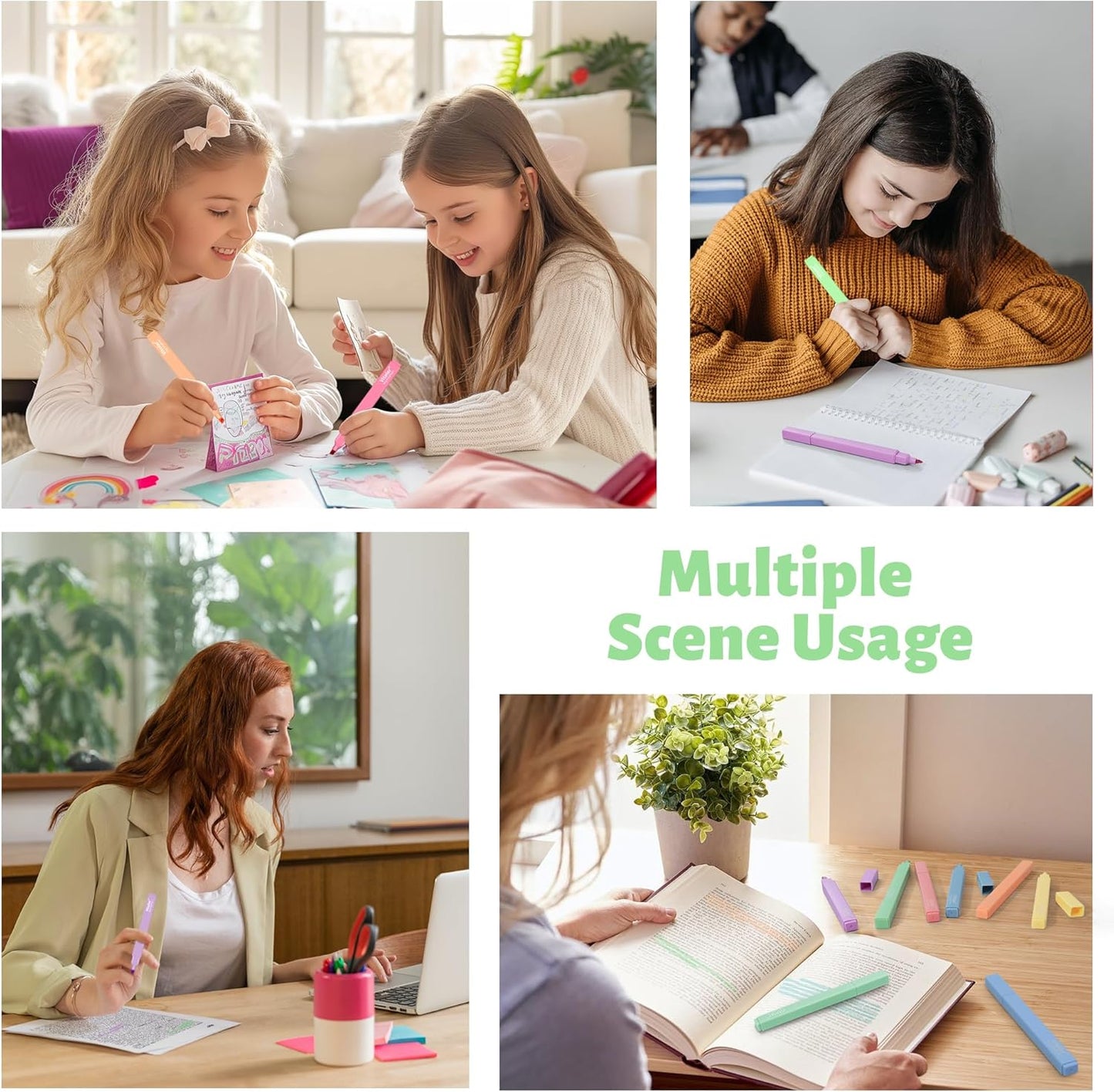 Aesthetic Highlighters,12pcs Chisel Tip Highlighter, Pastel Candy Colors, Cute Assorted Colors Highlighter, Bible Highlighters and Pens No Bleed for Bible Pages