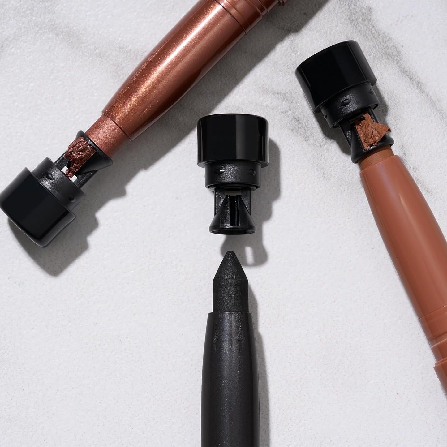 LAURA GELLER NEW YORK Kajal Longwear Kohl Eyeliner Pencil Duo - Deep Black & Smoky Taupe - Caffeine and Vitamin E - Smooth & Blendable Liner - Built-In Sharpener