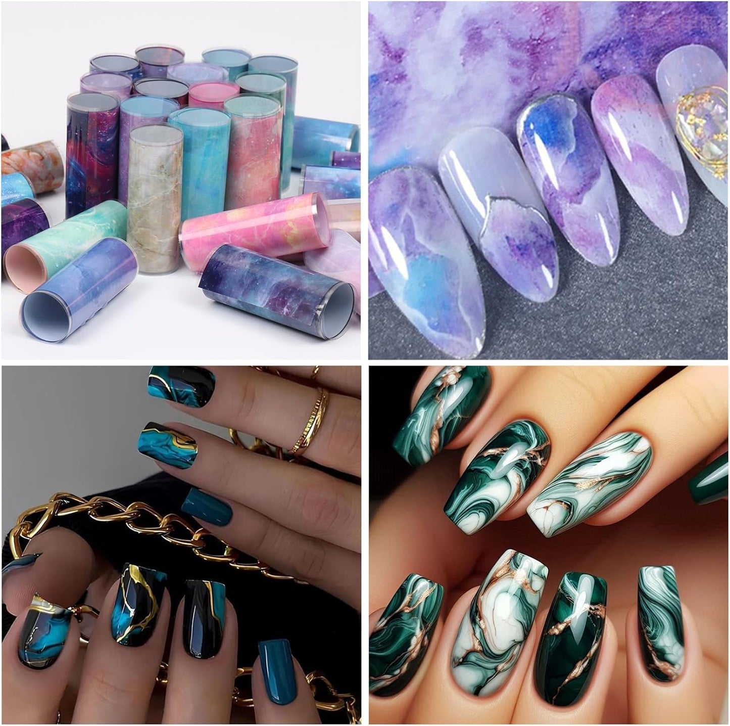 Nail Foils Transfer Nail Art 50PCS Holographic Starry Sky Stickers Marble Decals Nail Supplies Colorful Gradient Pink Blue Nail Art Foil Transfer Sheets Paper for Women DIY Designs Manicure Accessory