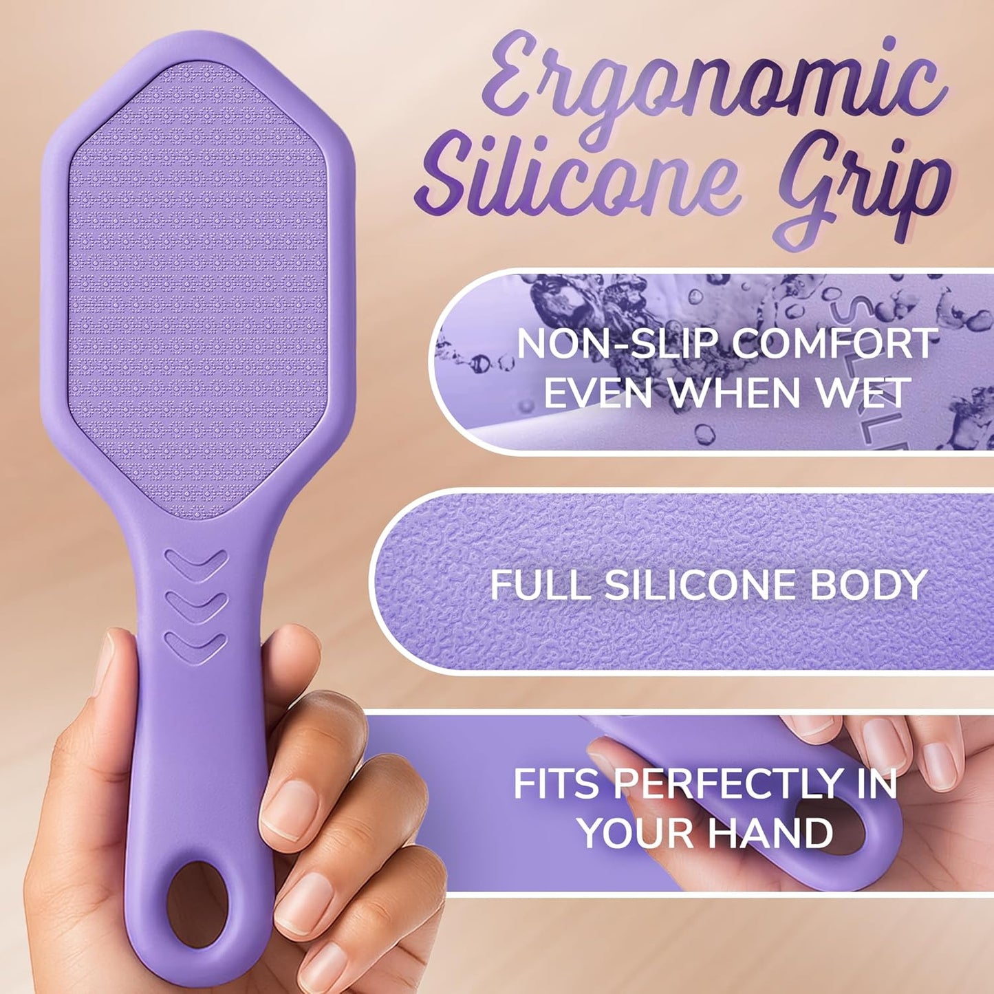 Silicone Foot Callus Remover - Nano Glass Foot File for Dead Skin and Cracked Heels - Callus Remover for Feet & Hard Skin - Ergonomic Foot Scrubber & Exfoliator for Soft, Smooth Feet - Purple